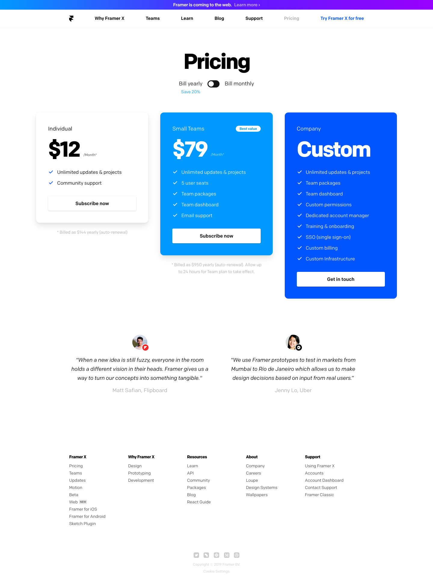 Framer Pricing screenshot