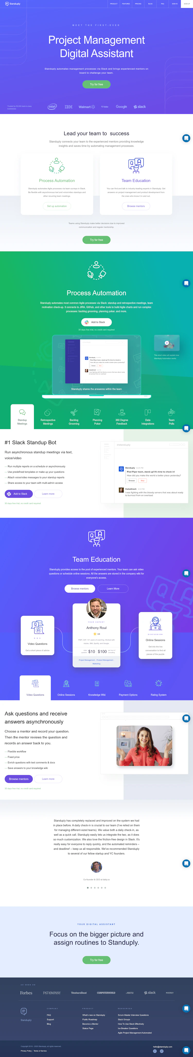 Standuply Landing Page screenshot