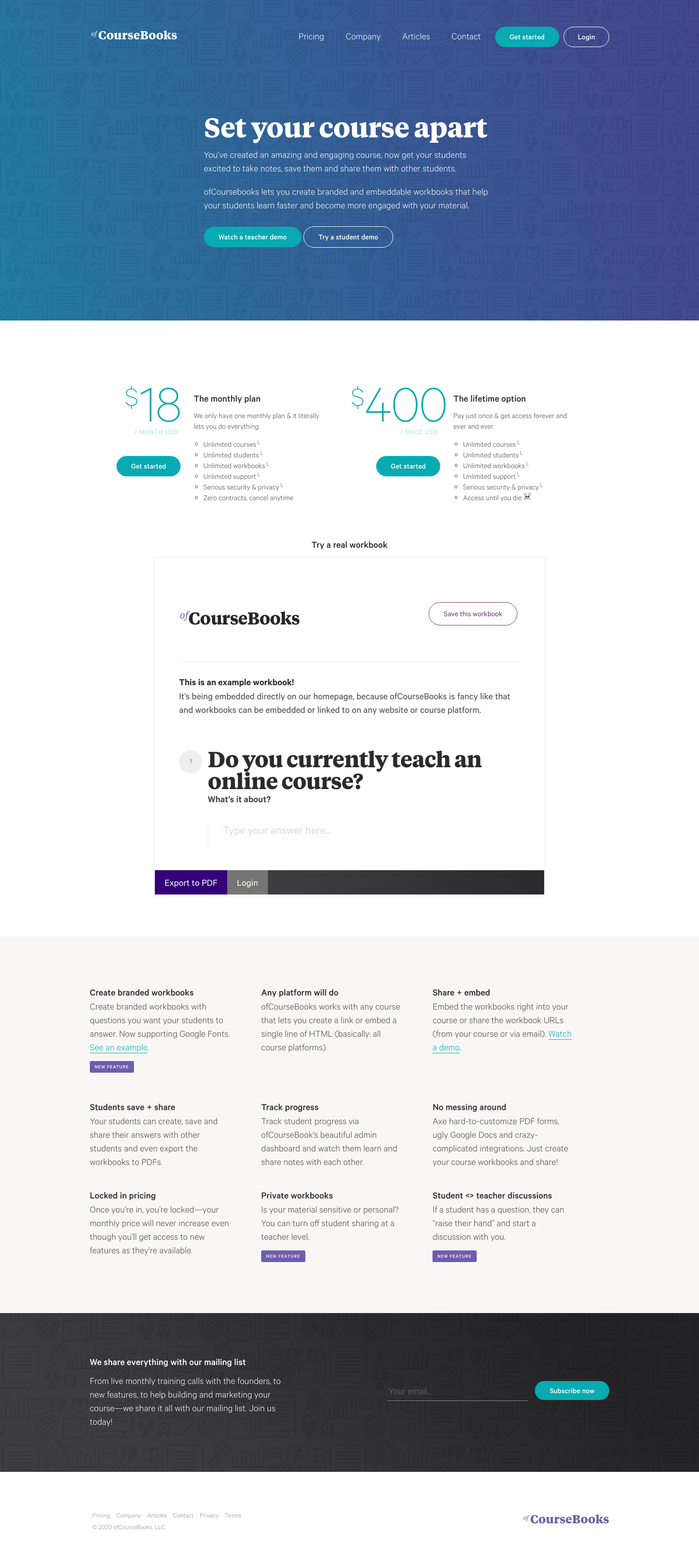 Ofcoursebooks Landing Page screenshot