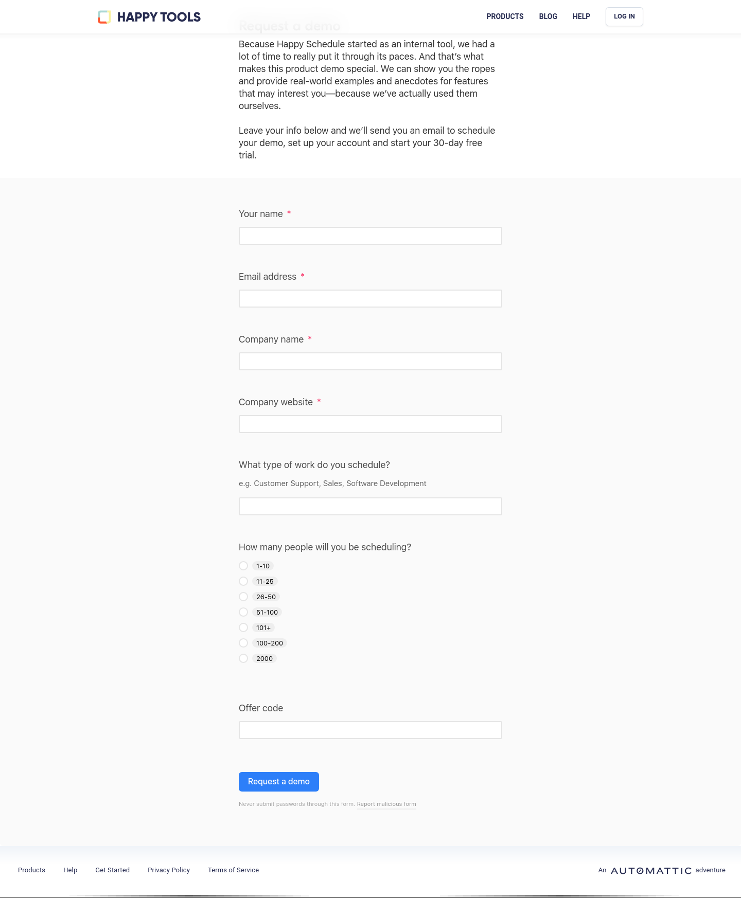 HappyTools Signup screenshot