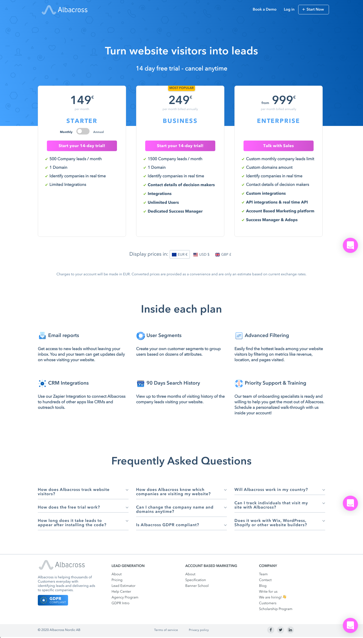 Albacross Pricing screenshot