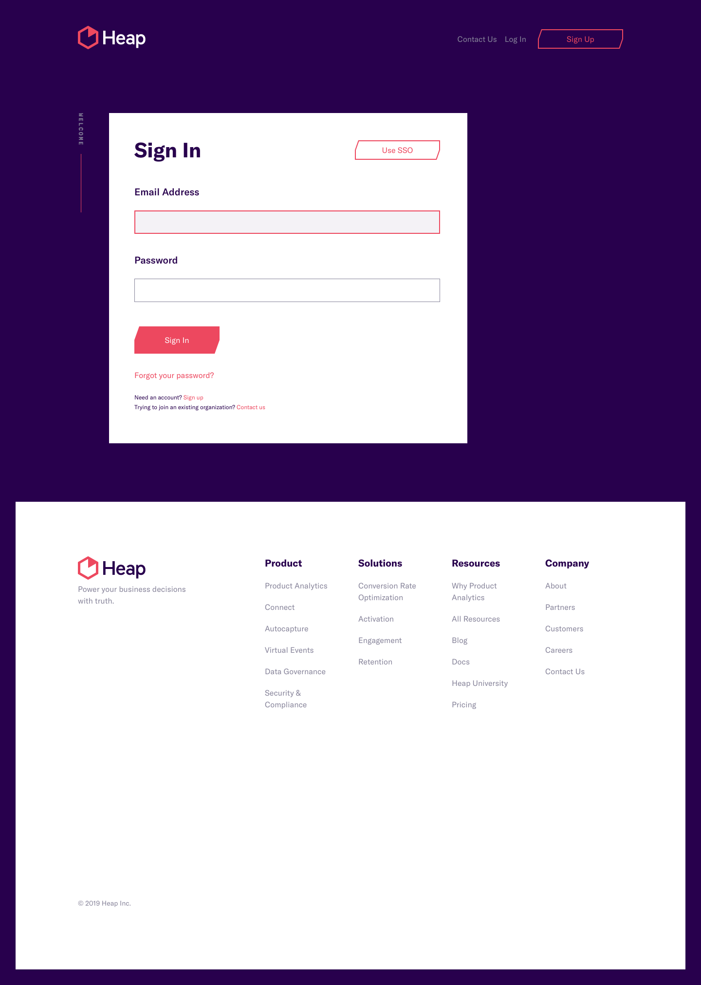 Heap Login screenshot