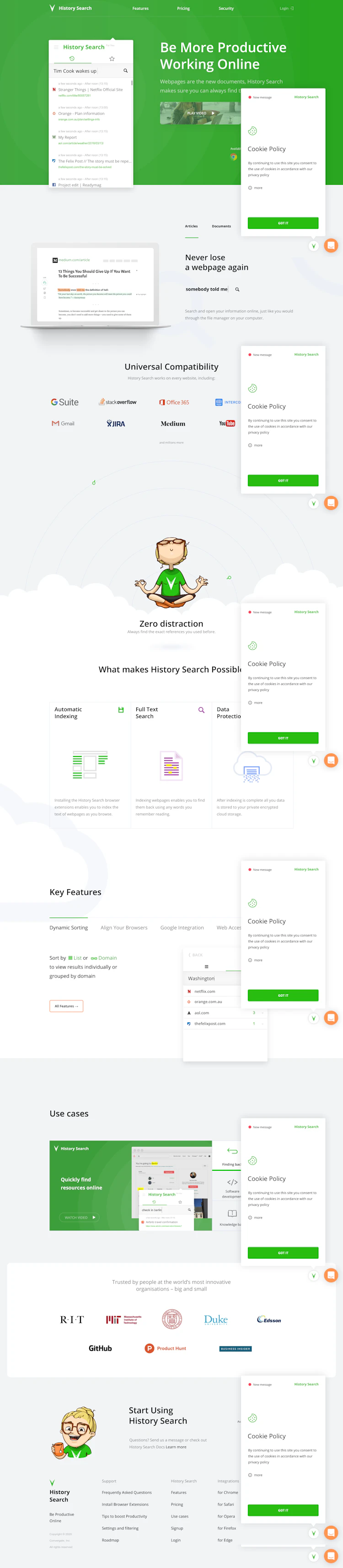 Historysearch Landing Page screenshot