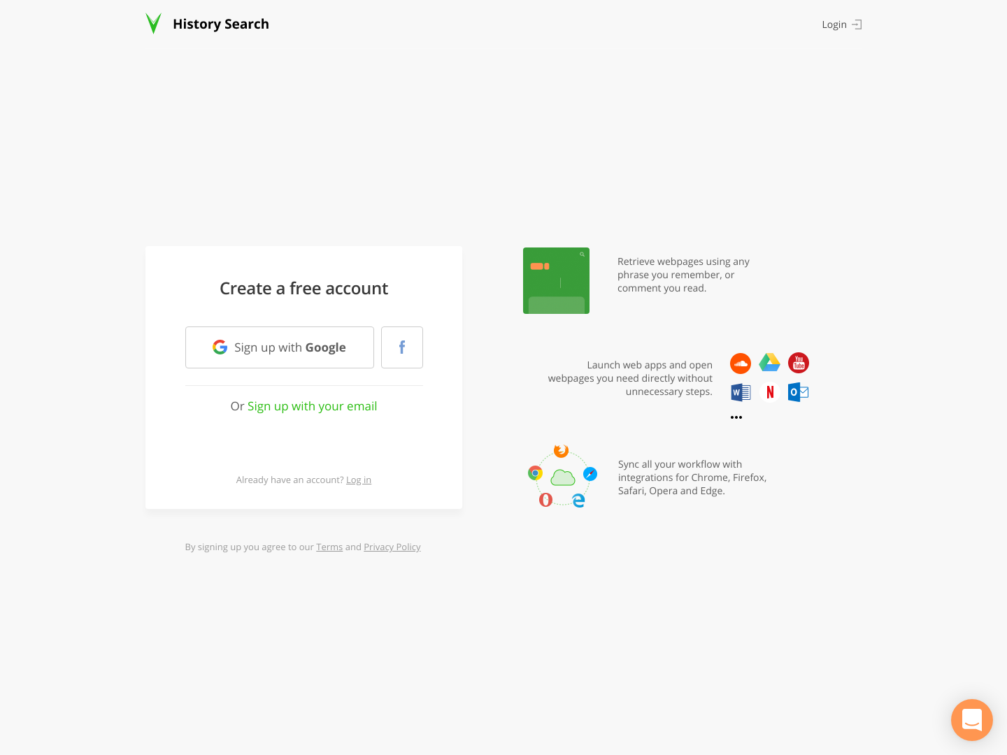 Historysearch Signup screenshot