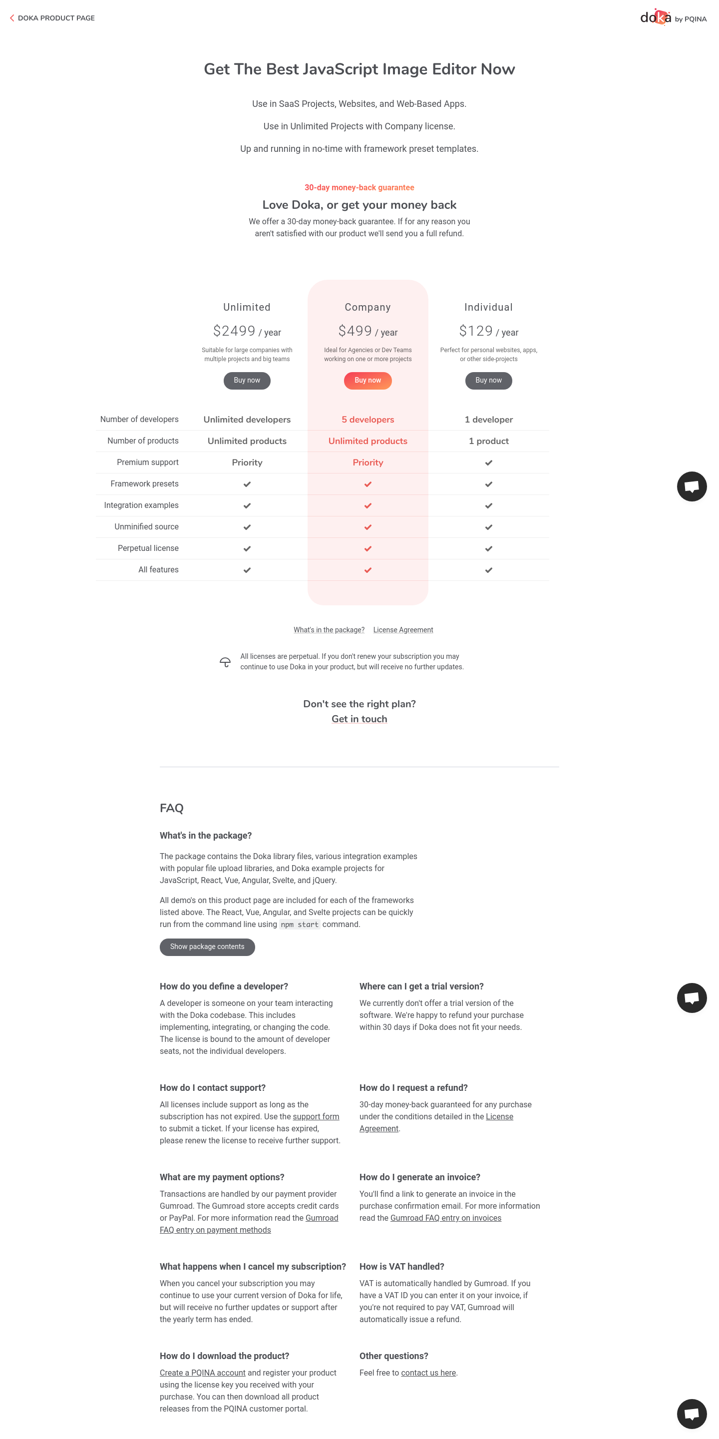 Doka Pricing screenshot