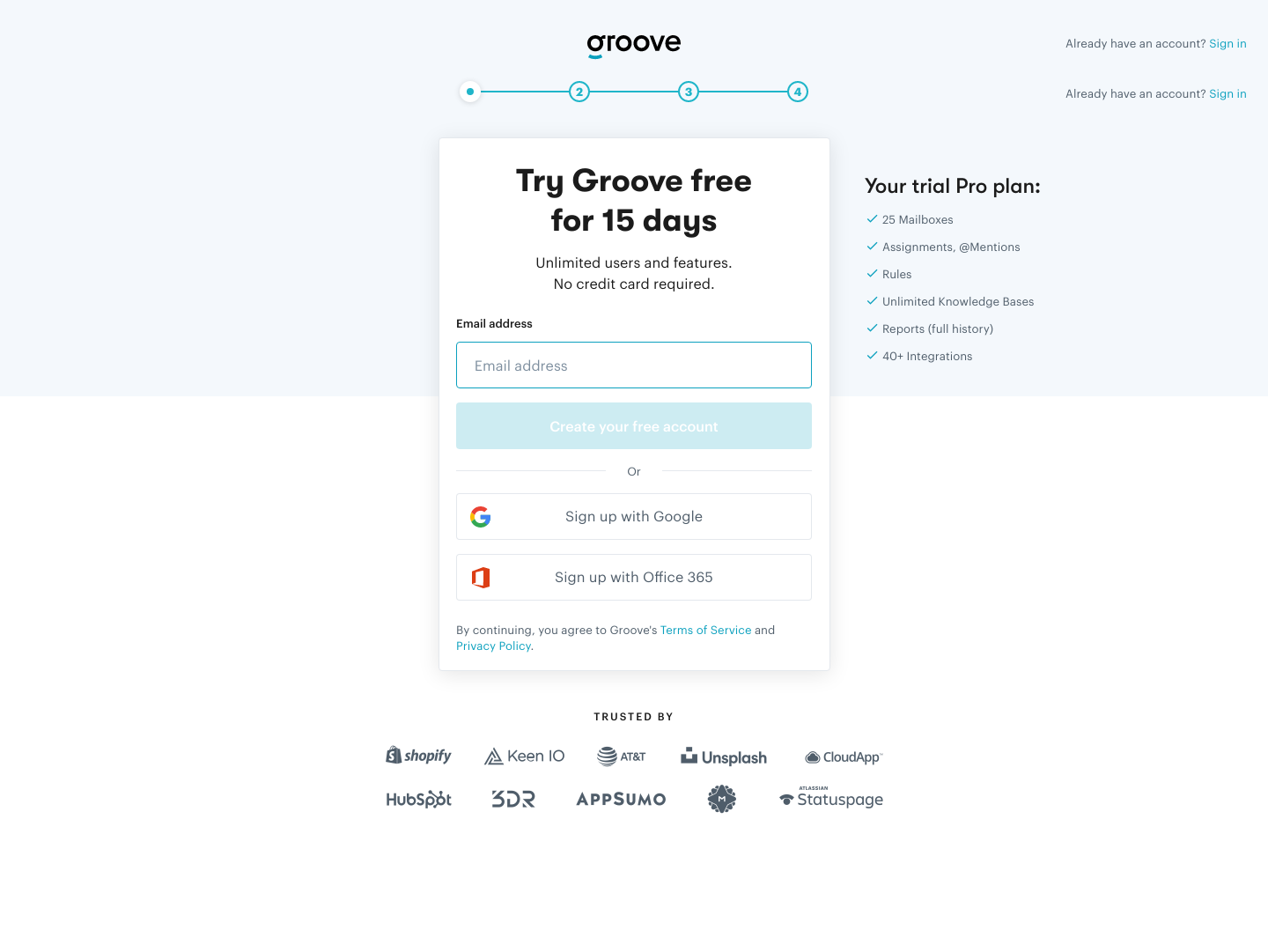 Groove Signup screenshot