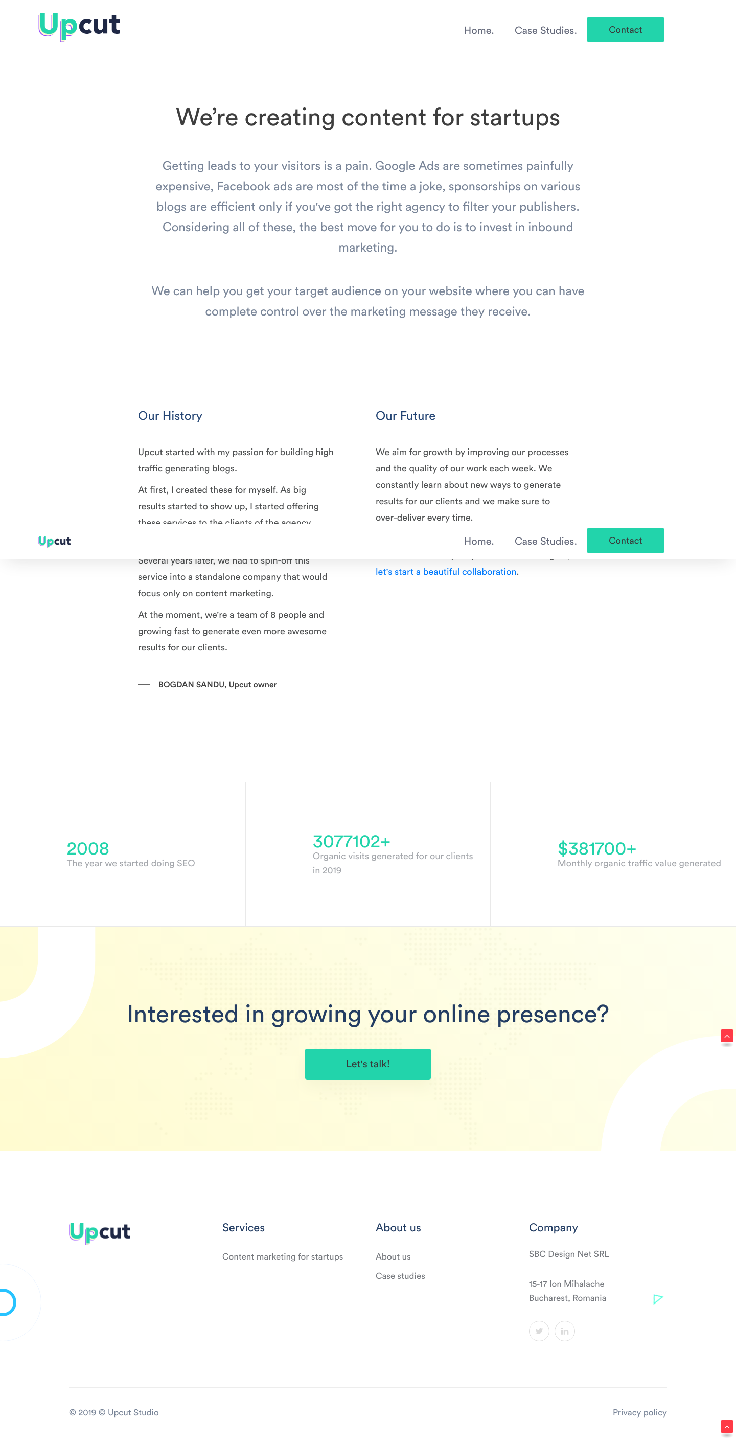 Upcutstudio About screenshot