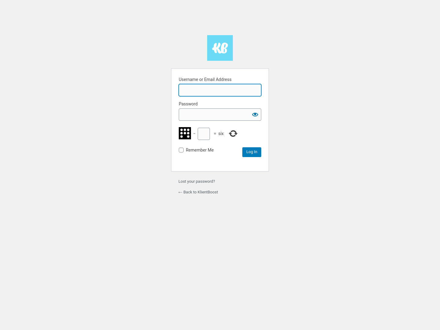 Klientboost Login screenshot