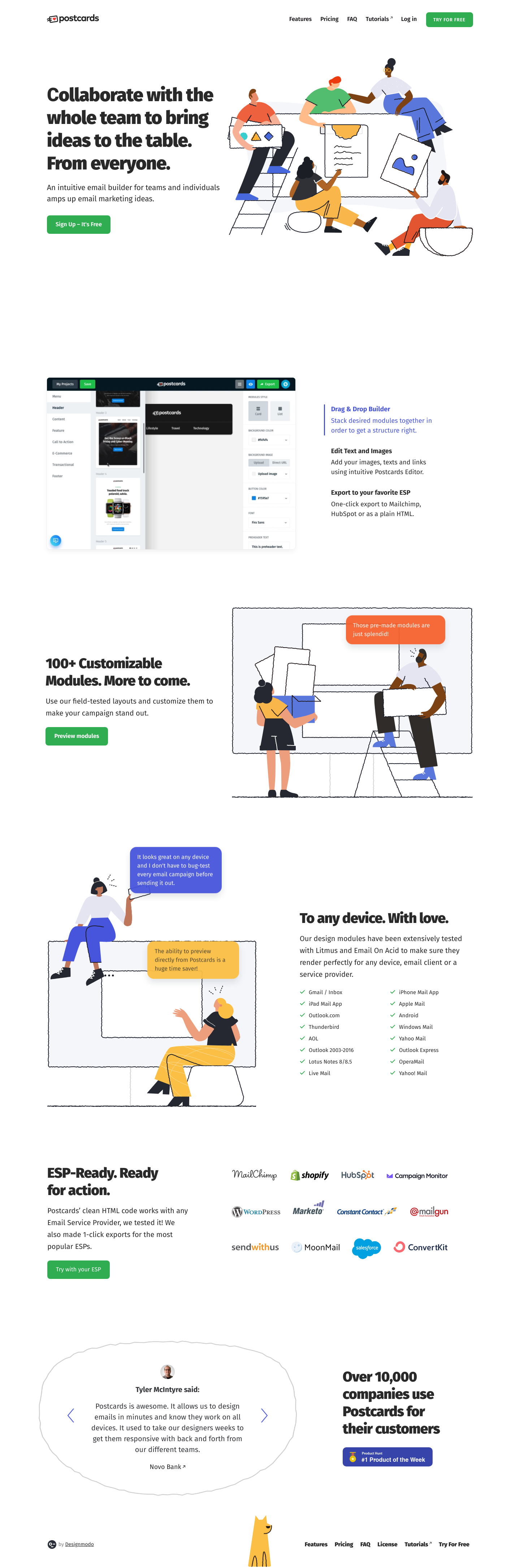 Postcards Landing Page screenshot
