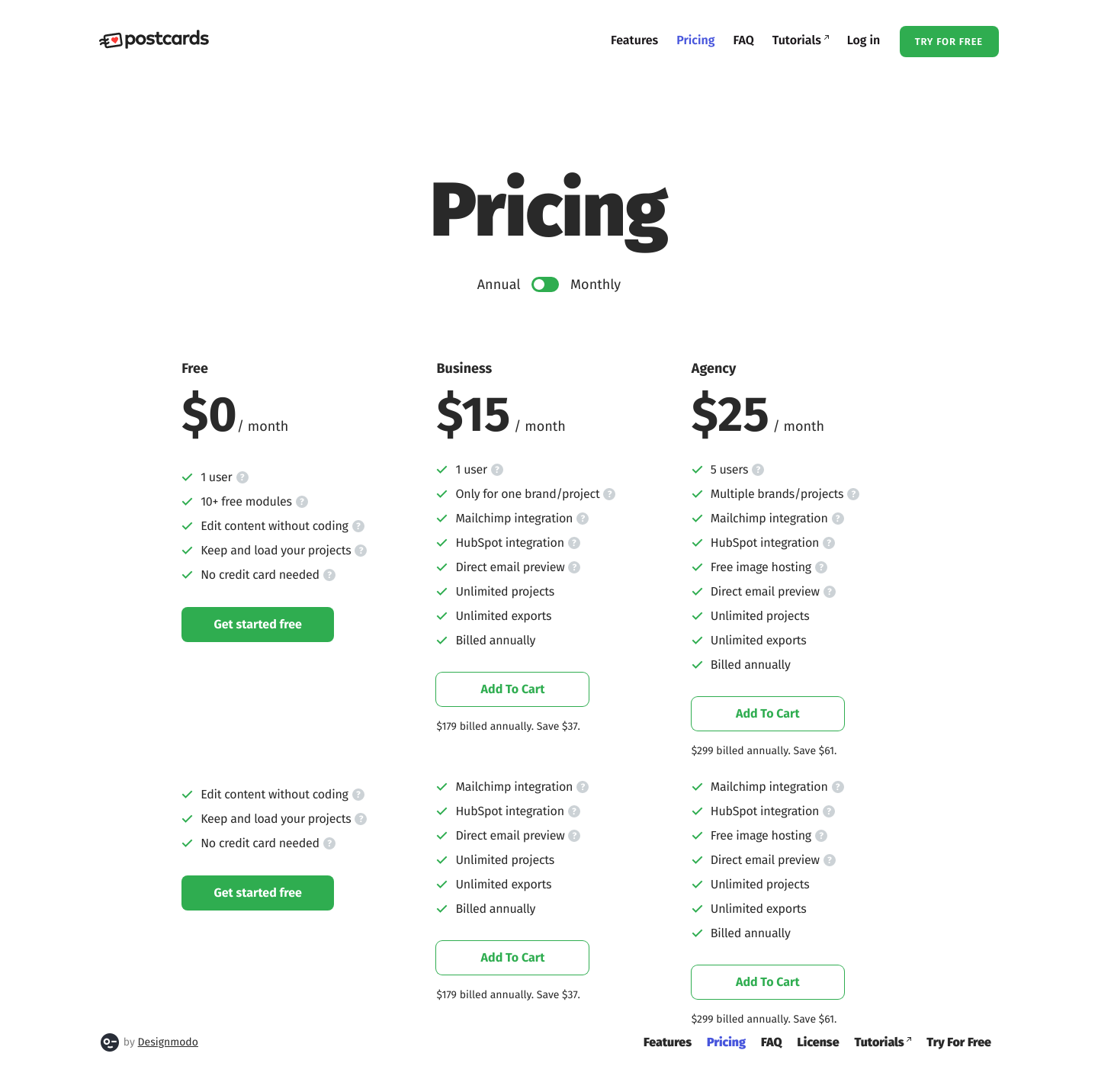 Postcards Pricing screenshot