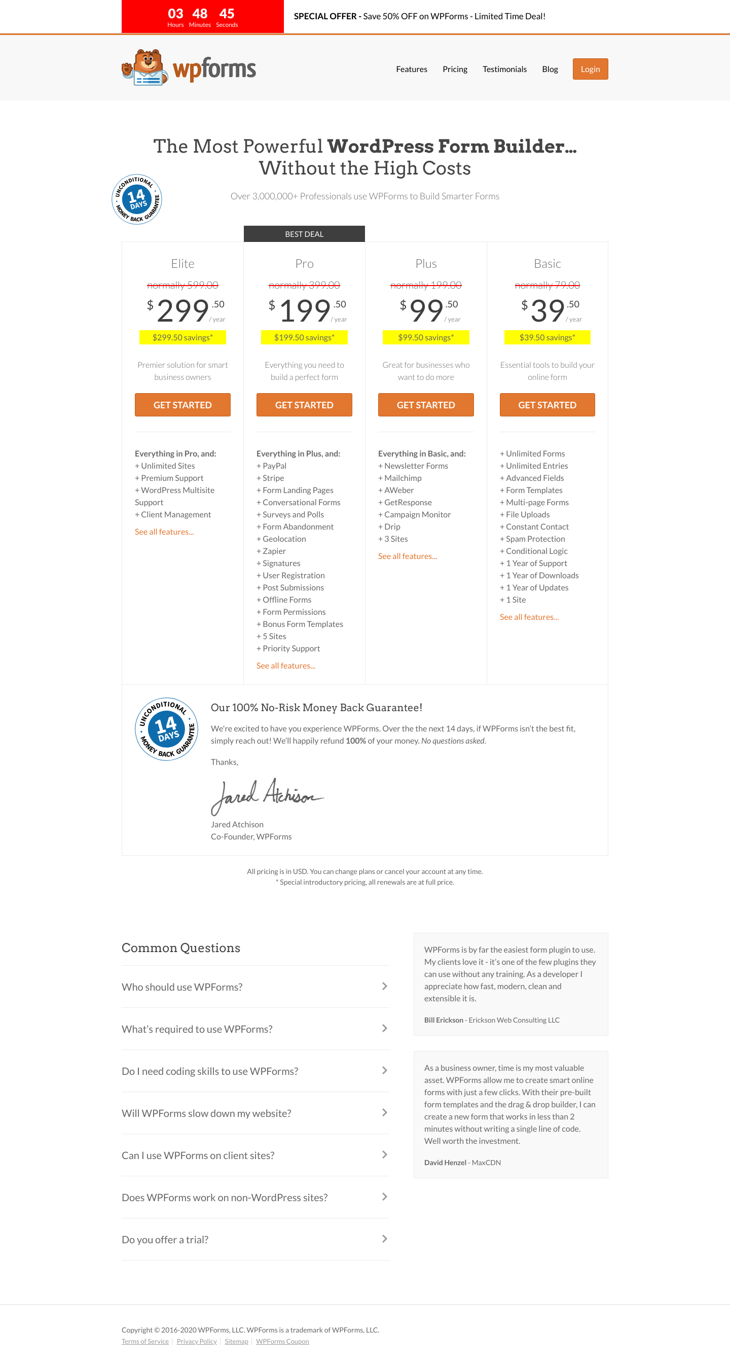 Wpforms Pricing screenshot