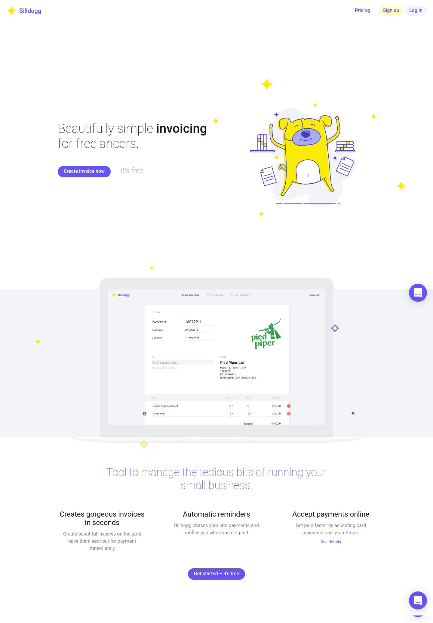 Billdogg Landing Page screenshot