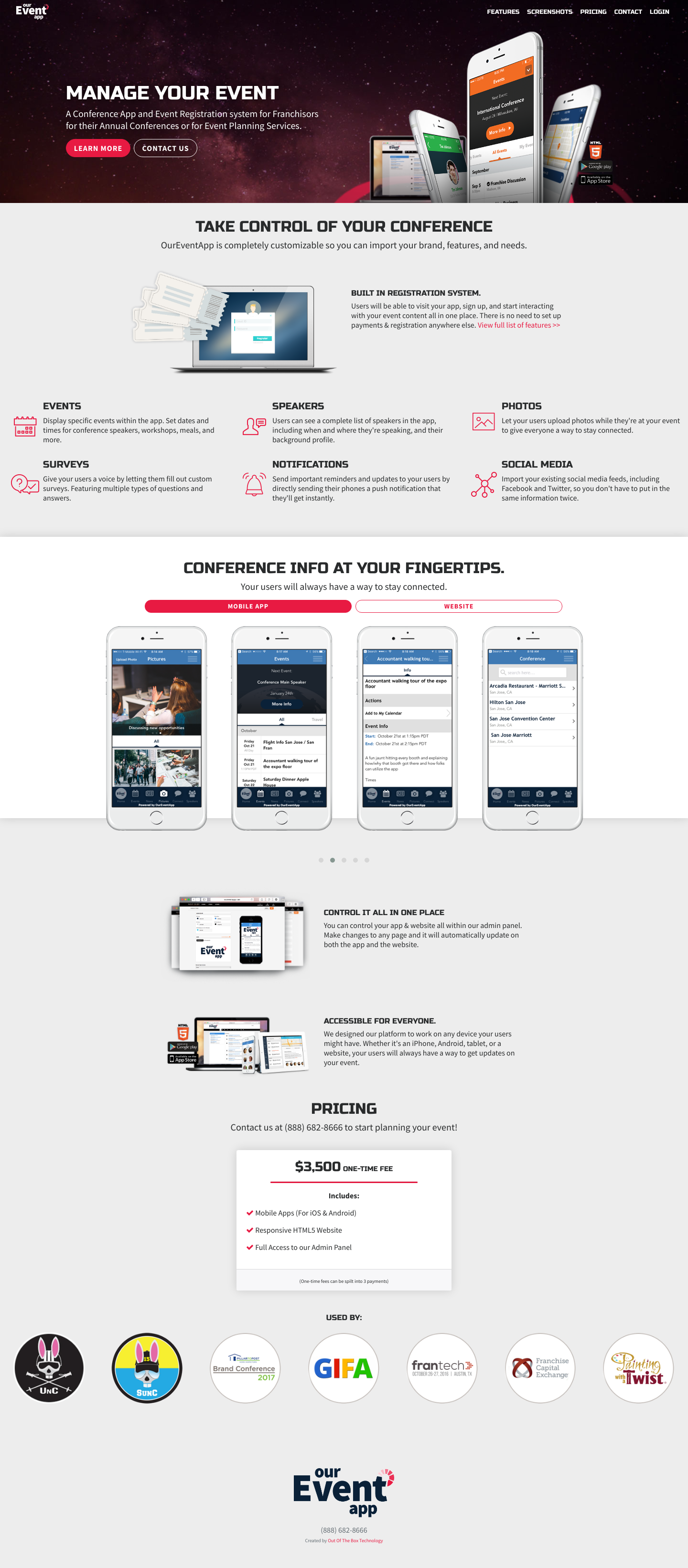 OurEvent Landing Page screenshot