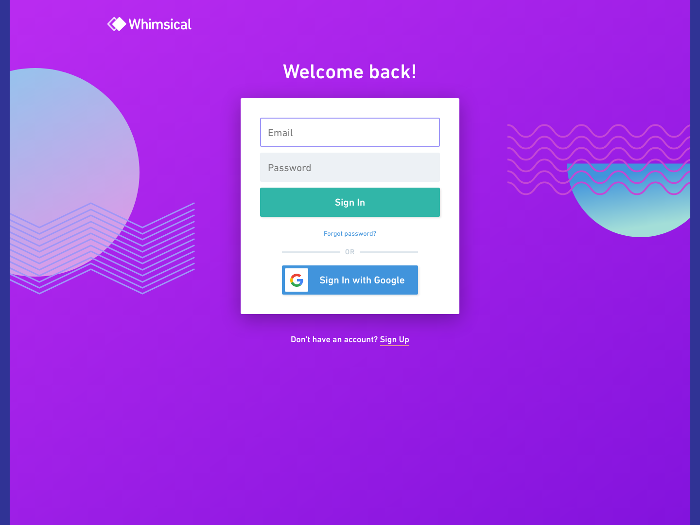 Whimsical Login screenshot