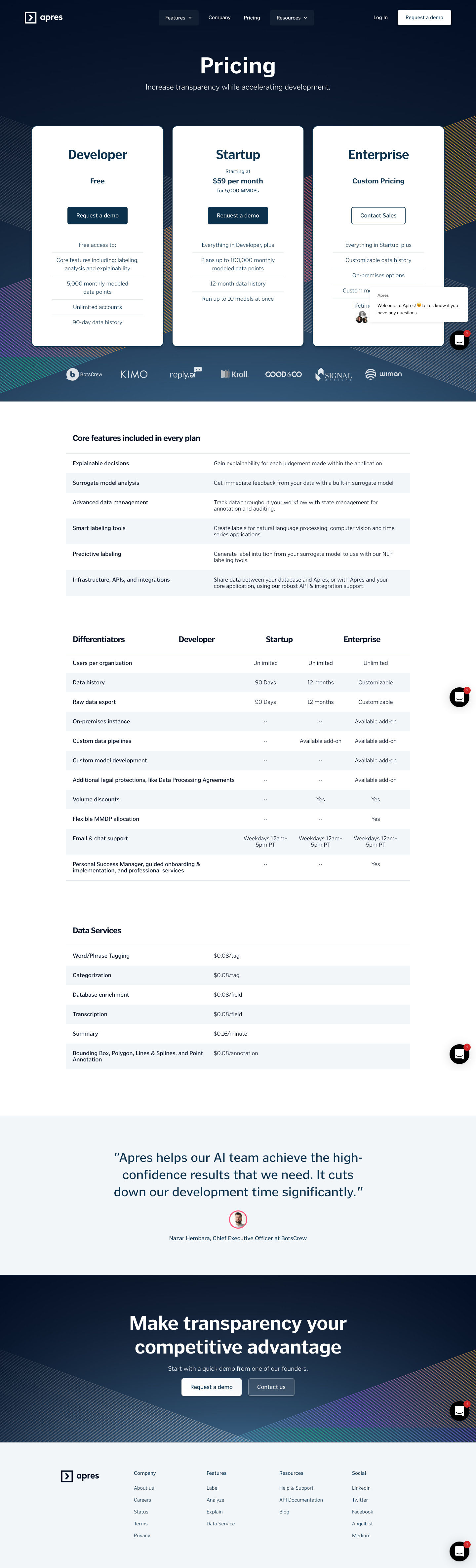 Apres Pricing screenshot