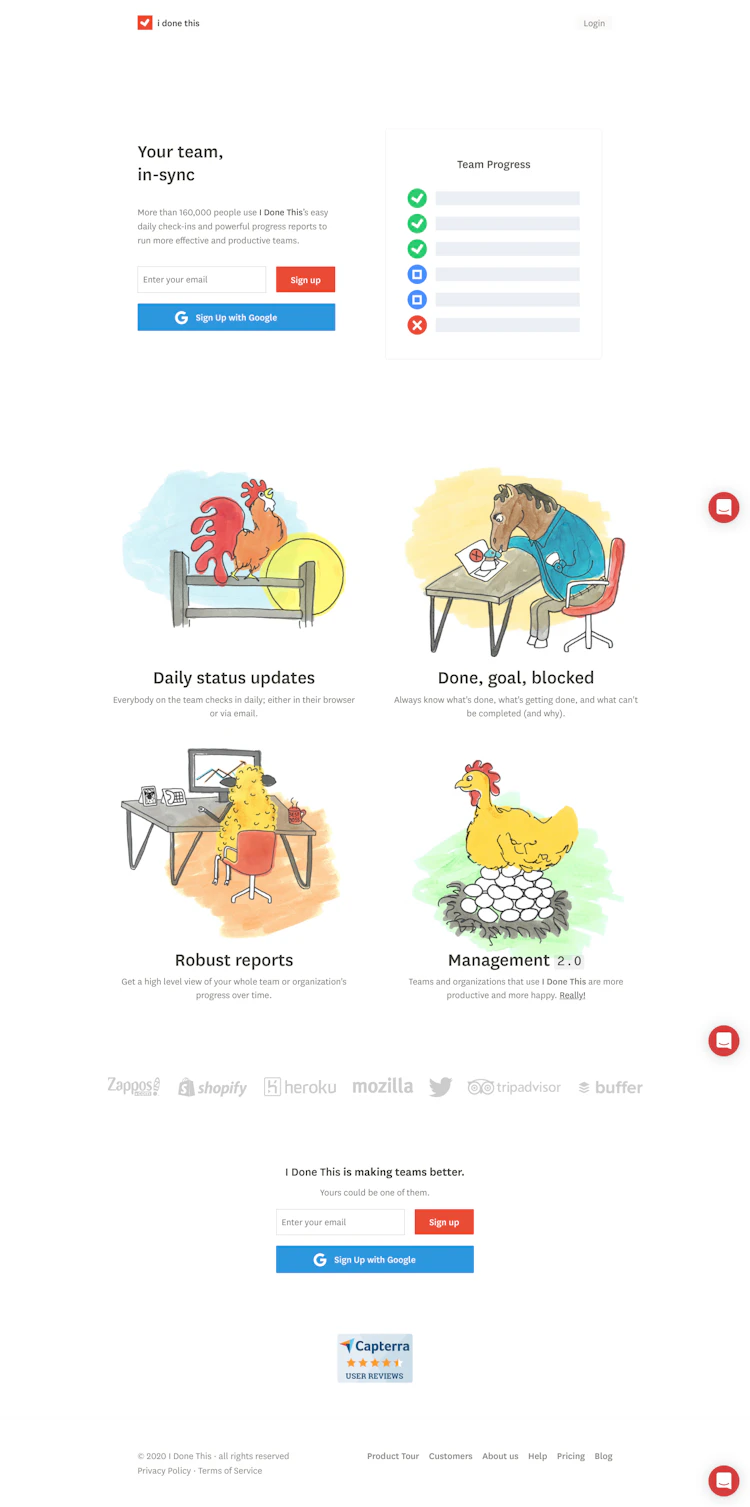 Idonethis Landing Page screenshot