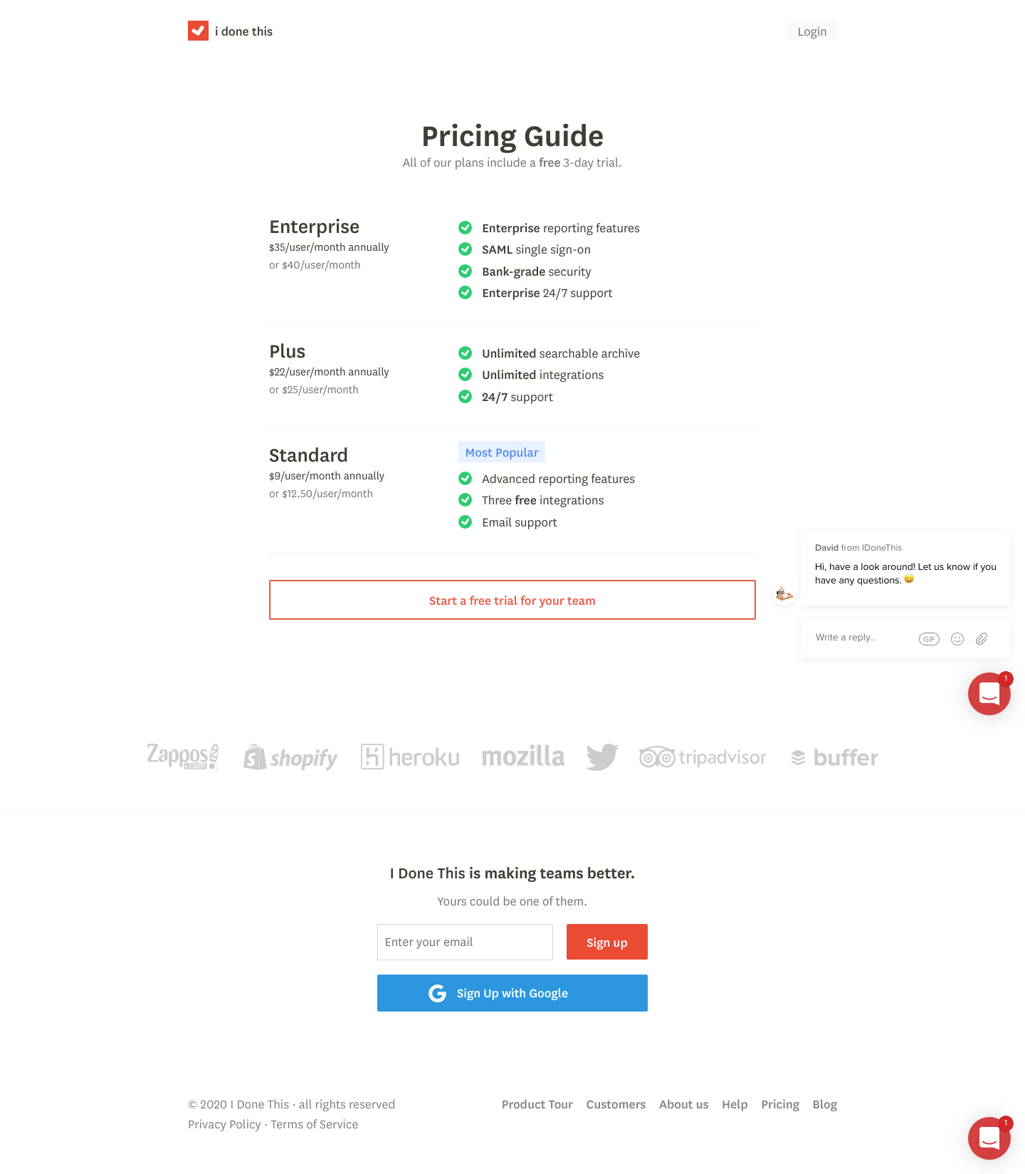 Idonethis Pricing screenshot