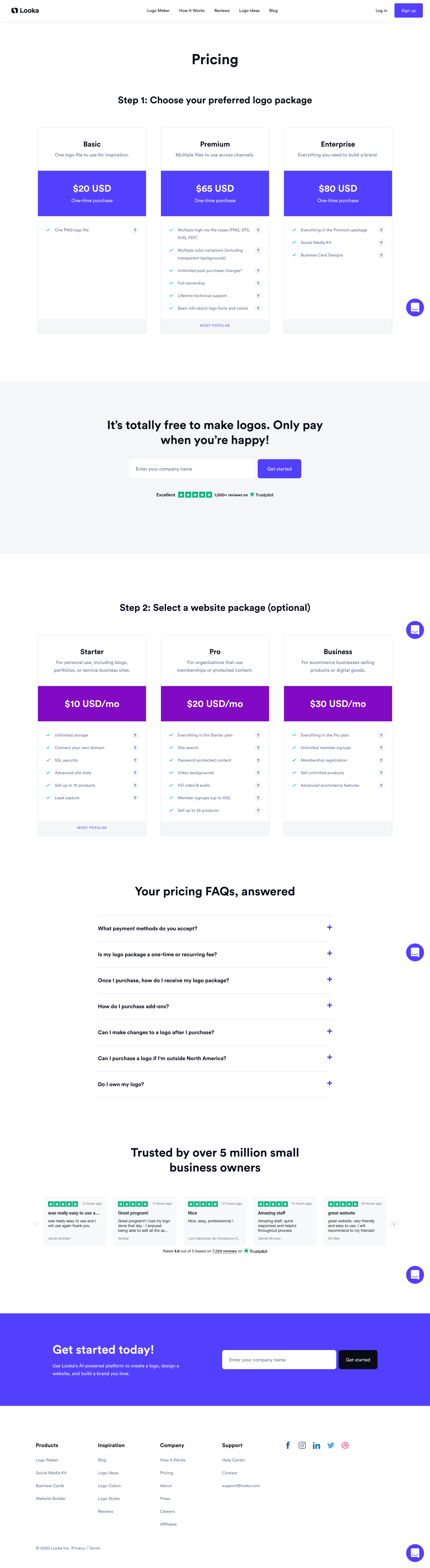 Logojoy Pricing screenshot