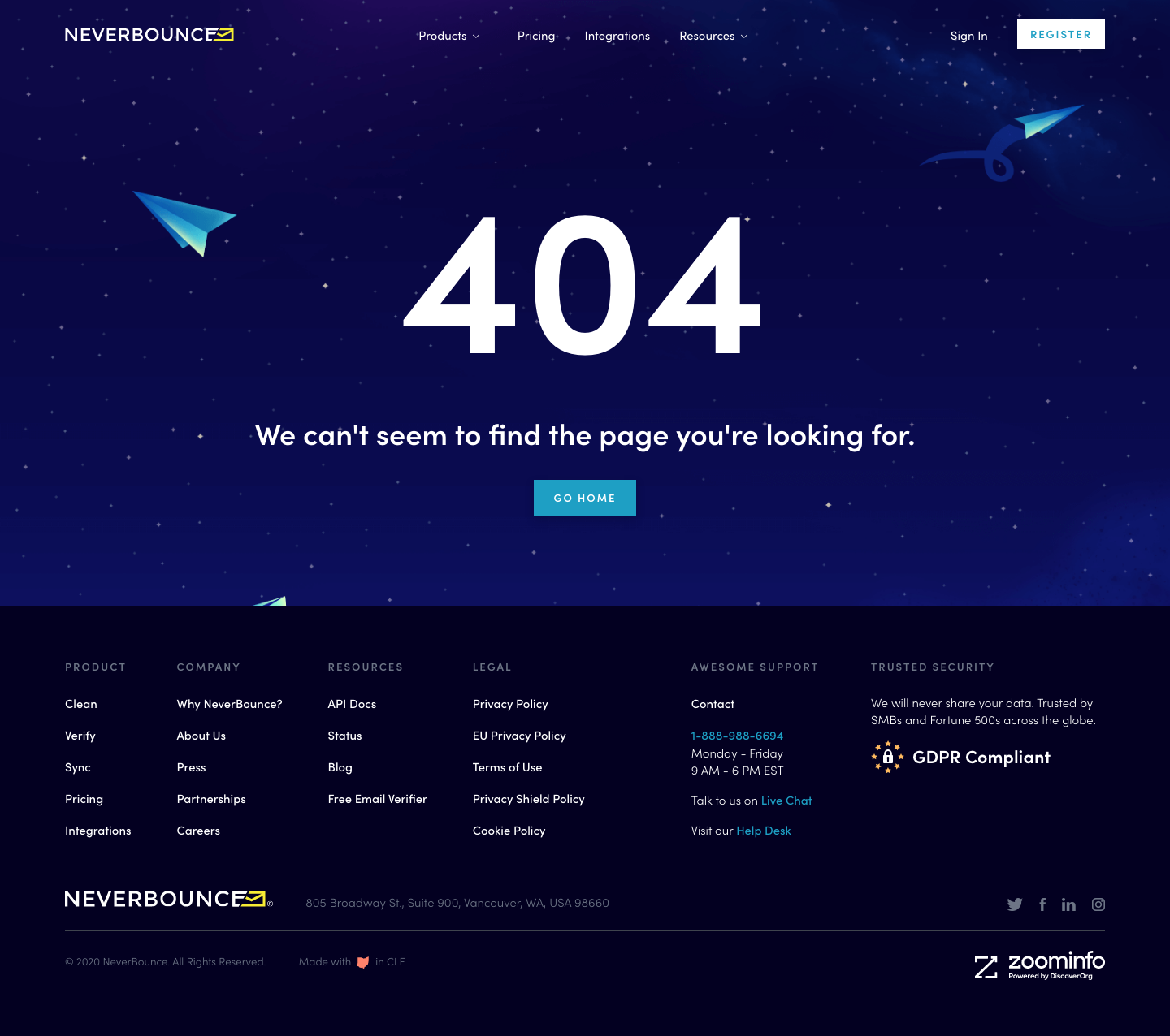 Neverbounce Notfound screenshot