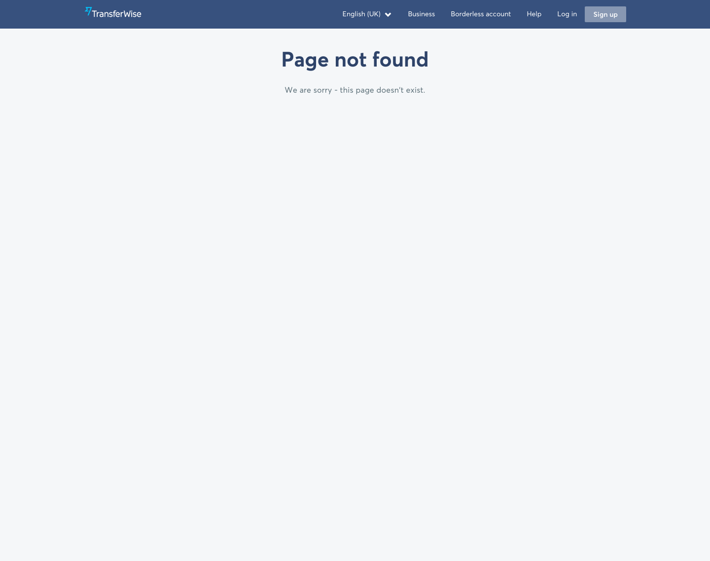 Transferwise Notfound screenshot