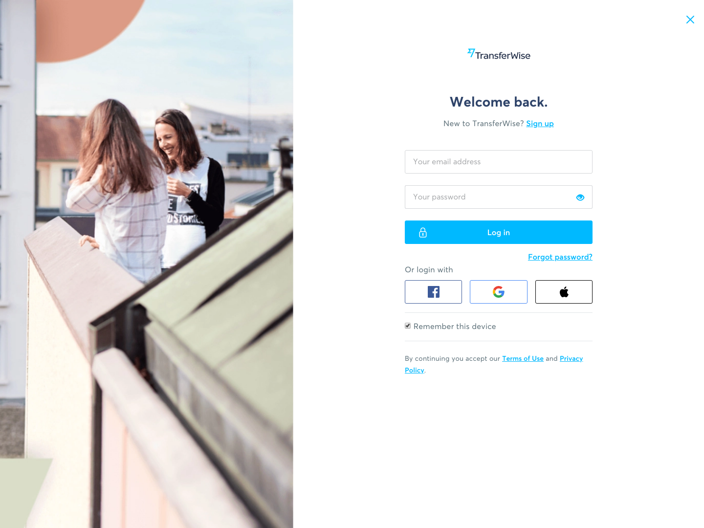 Transferwise Login screenshot