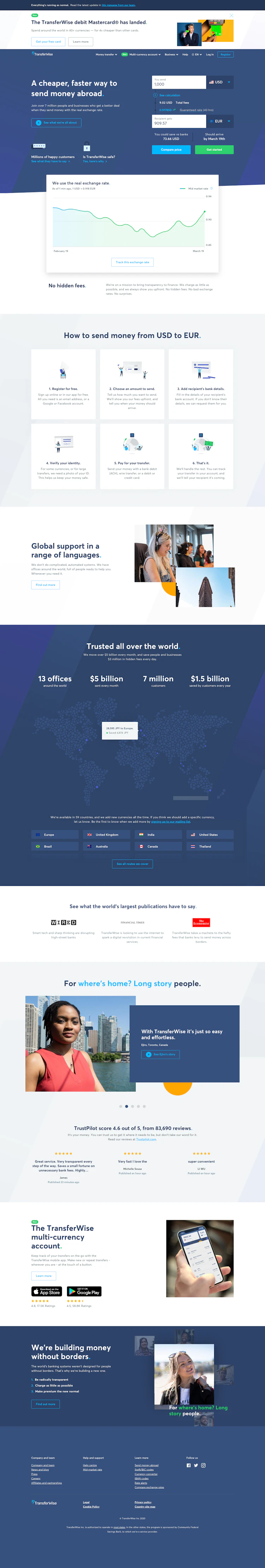 Transferwise Landing Page screenshot