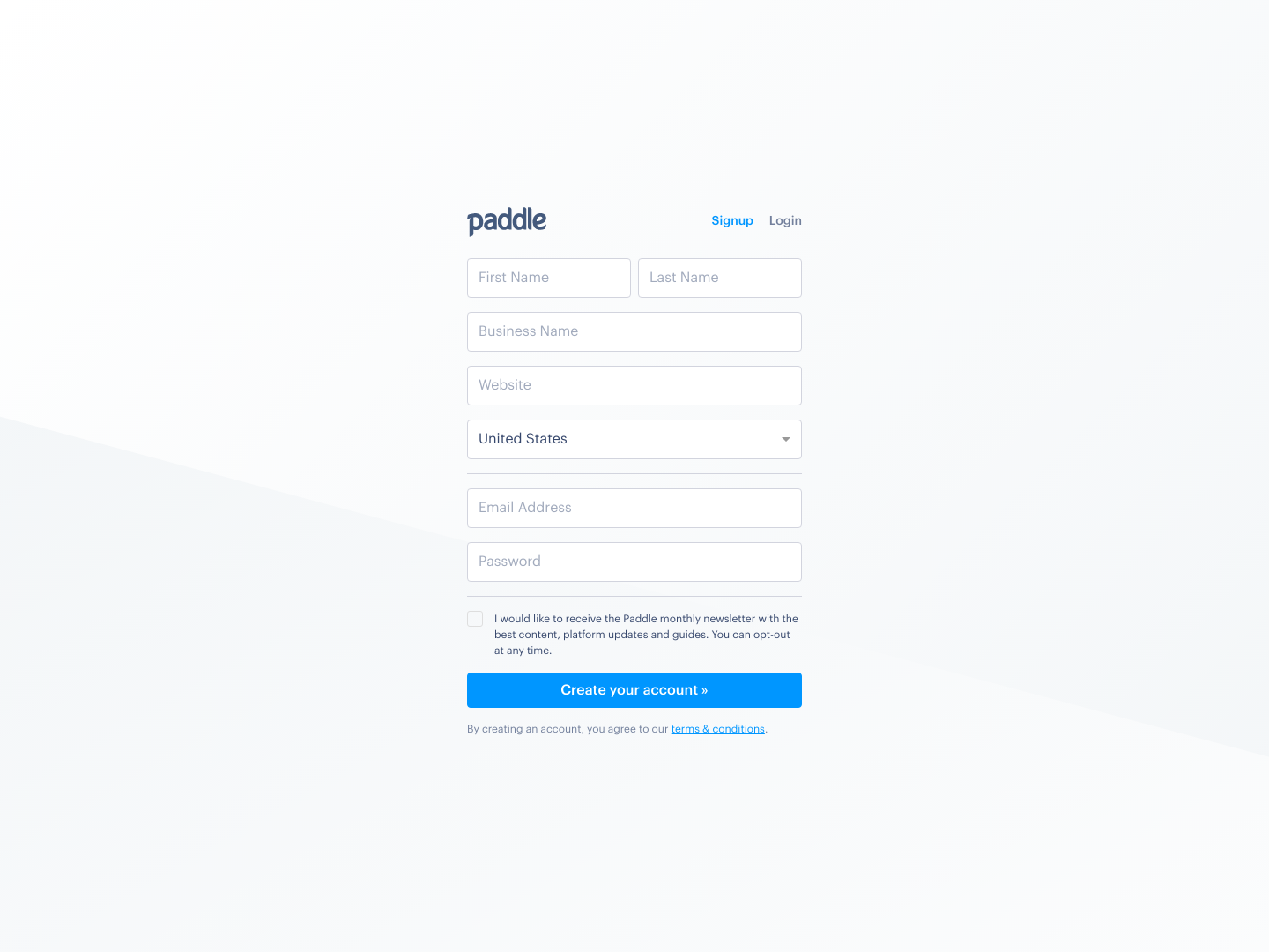 Paddle Signup screenshot
