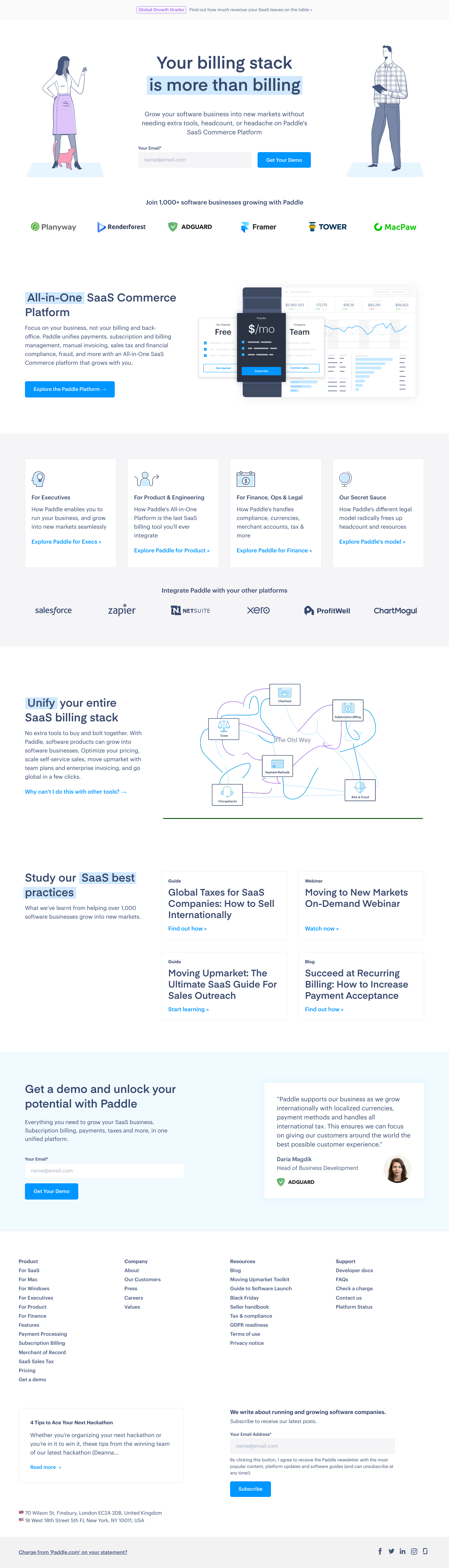 Paddle Landing Page screenshot