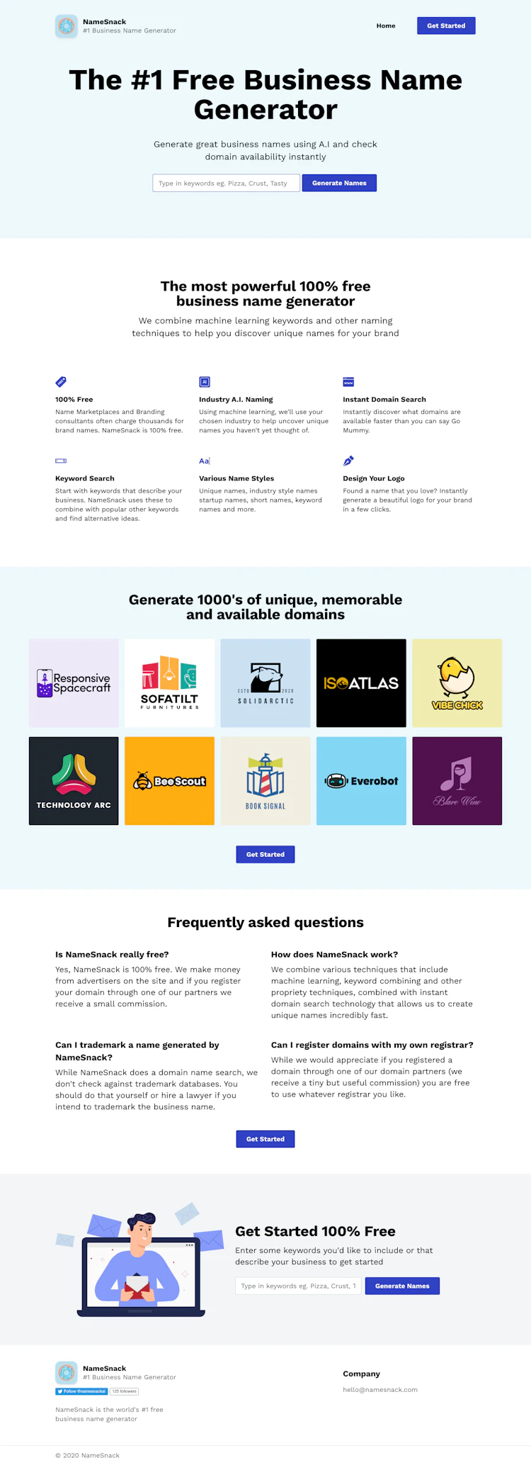 Namesnack Landing Page screenshot