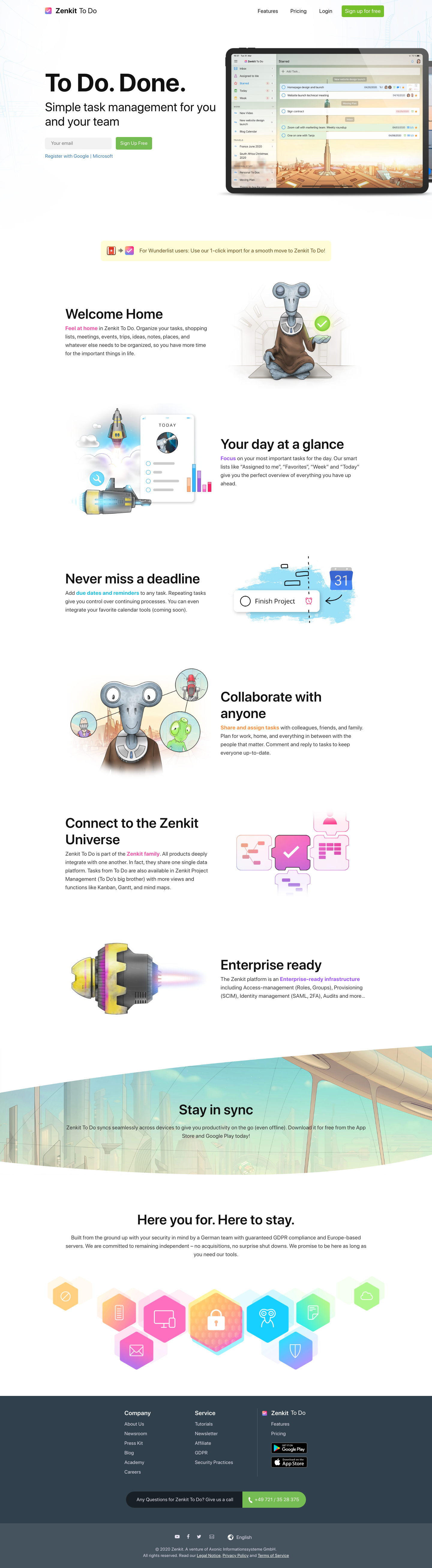 Zenkit Landing Page screenshot