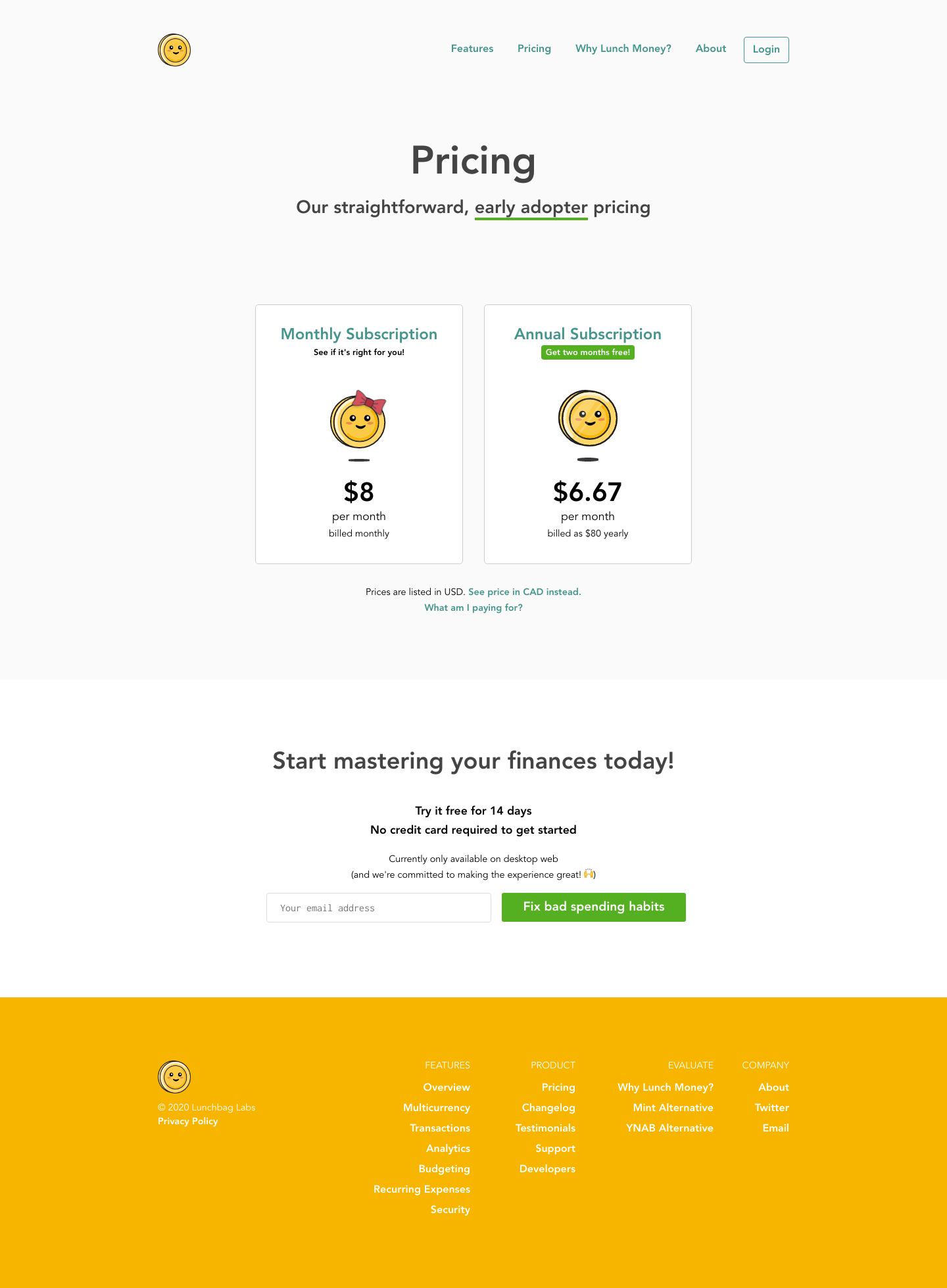 Lunch Money Pricing screenshot