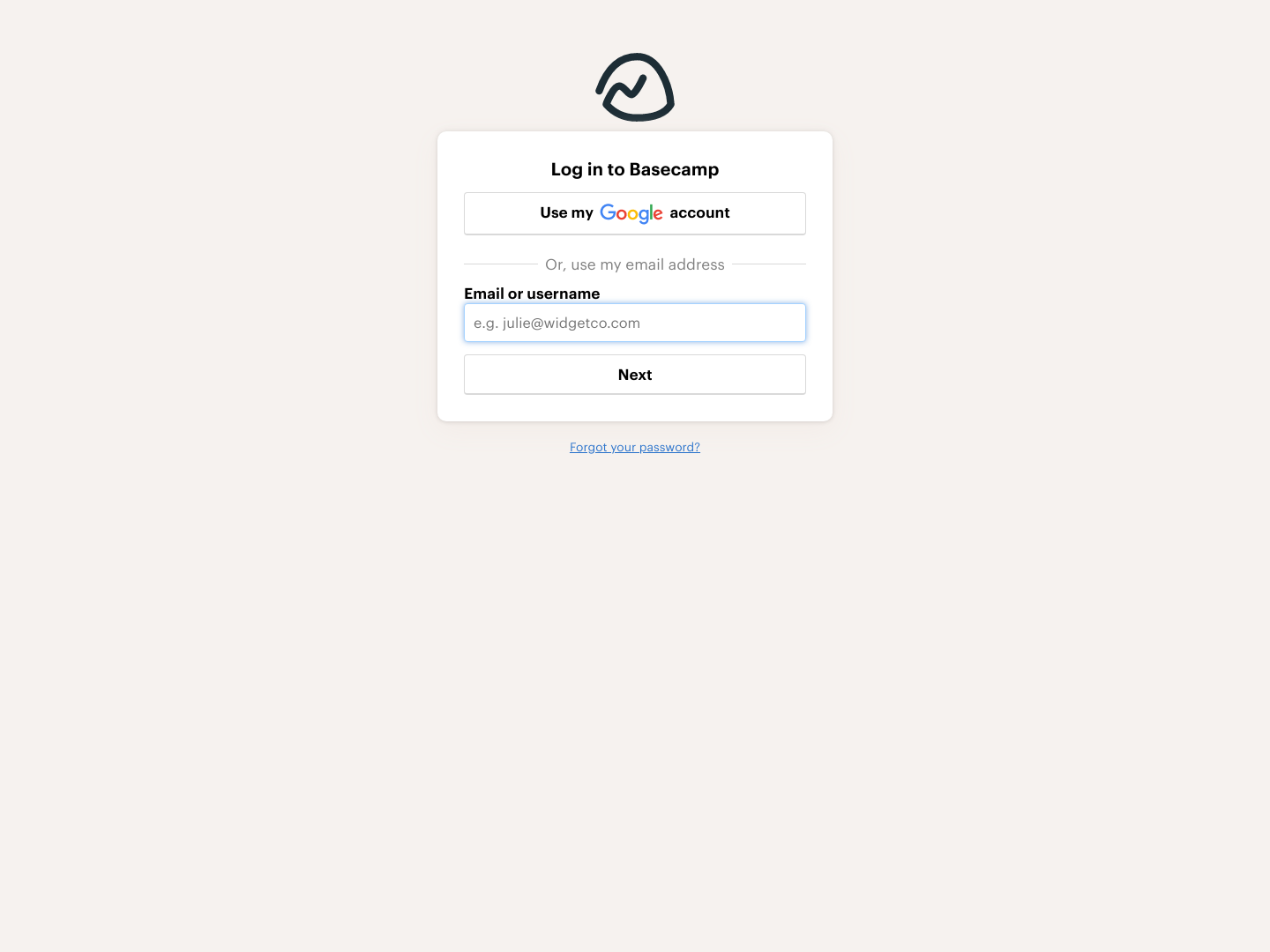 Basecamp Login screenshot