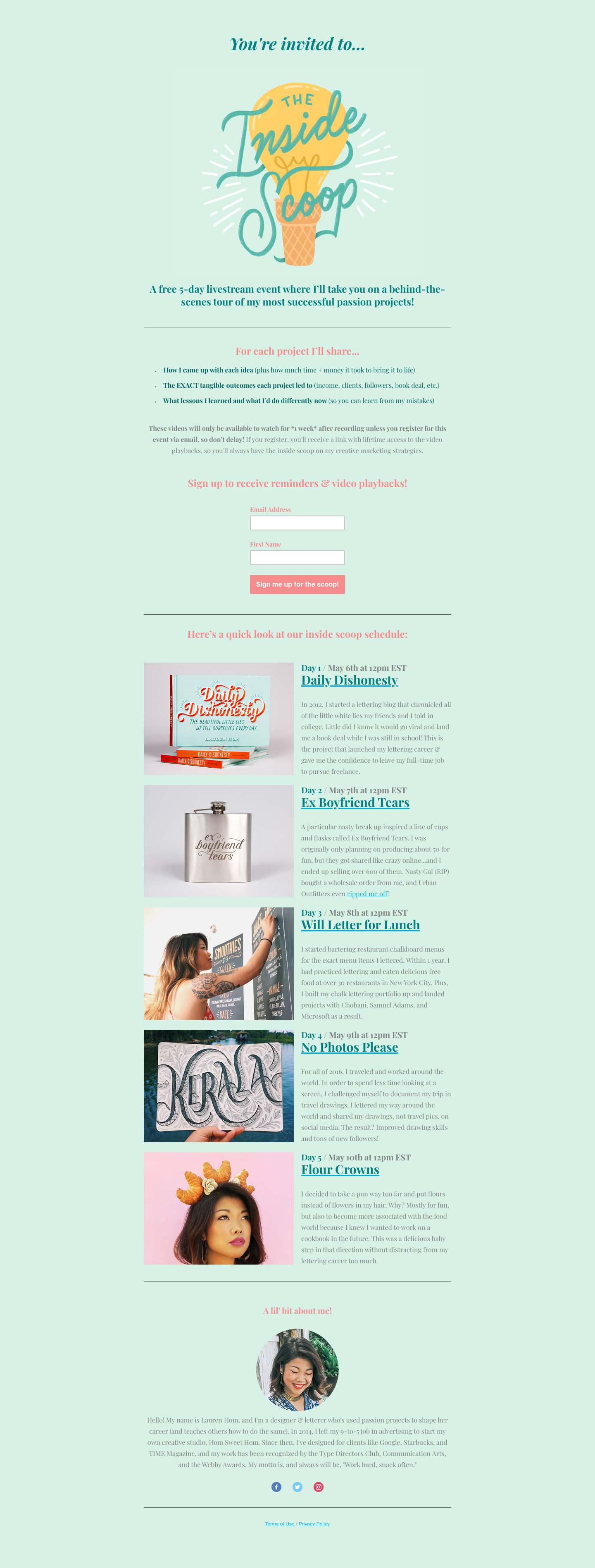 Inside the Scoop Landing Page screenshot