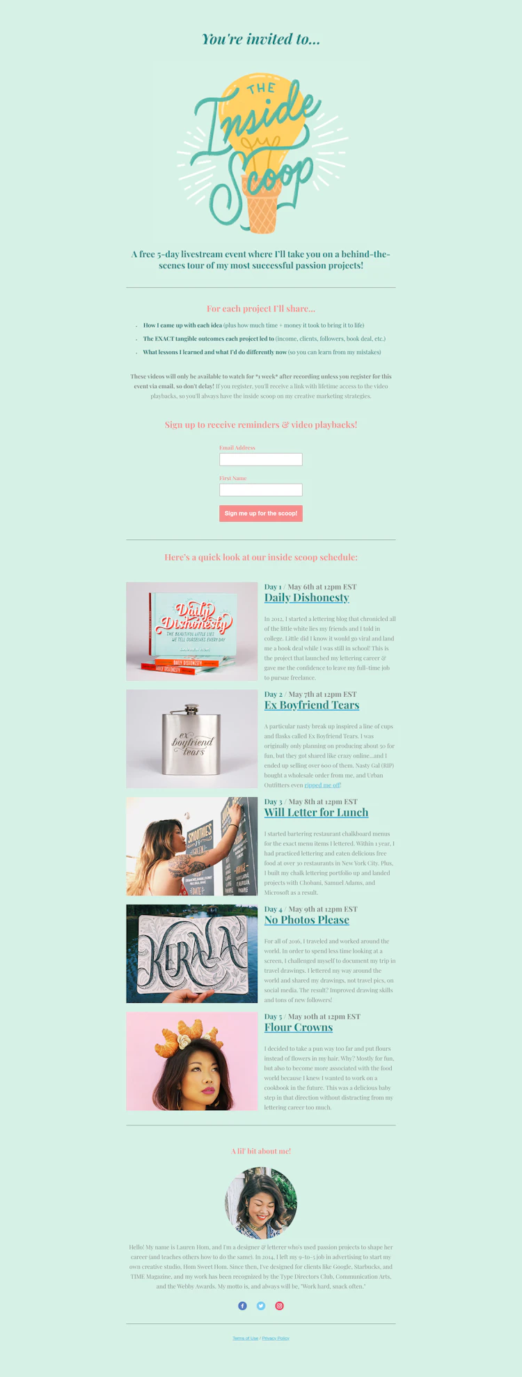 Inside the Scoop Landing Page screenshot