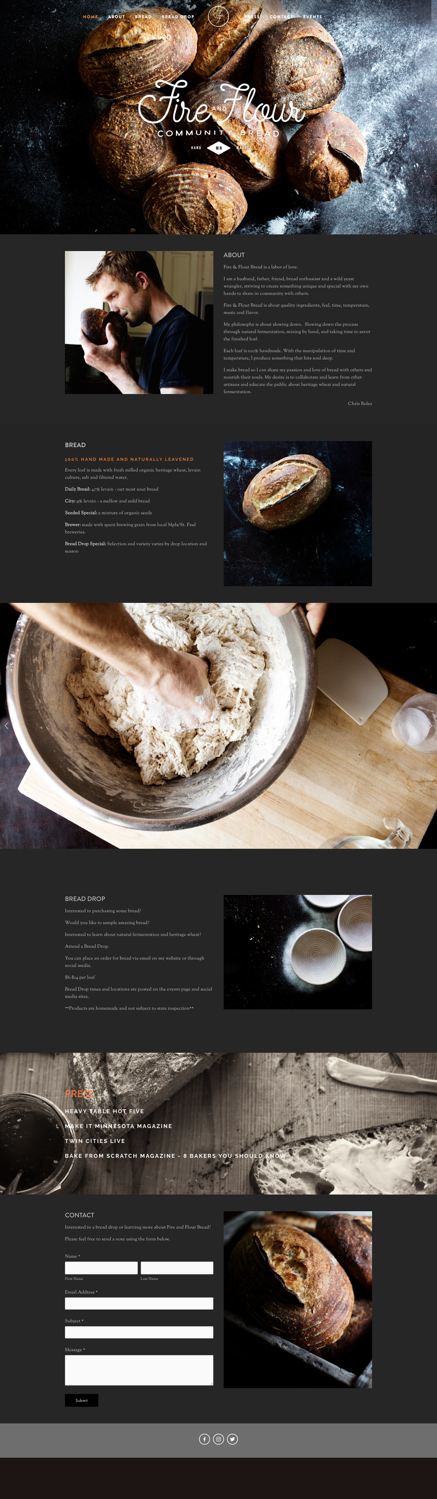 Fire and Flour Bread Landing Page screenshot