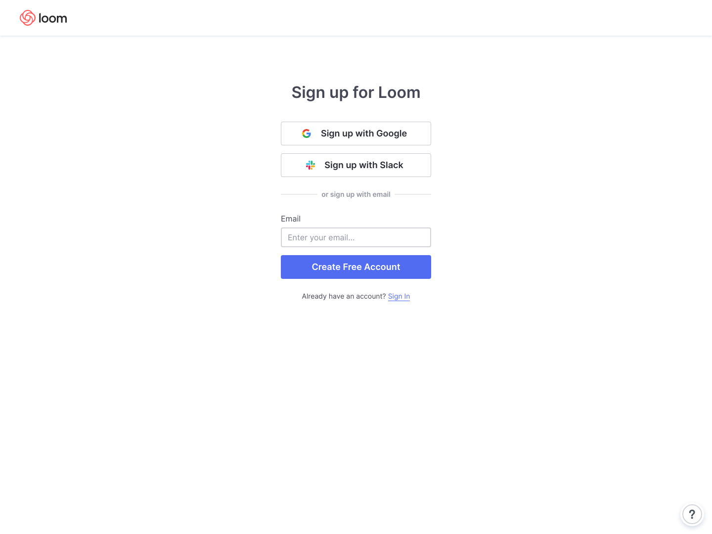 Loom Signup screenshot