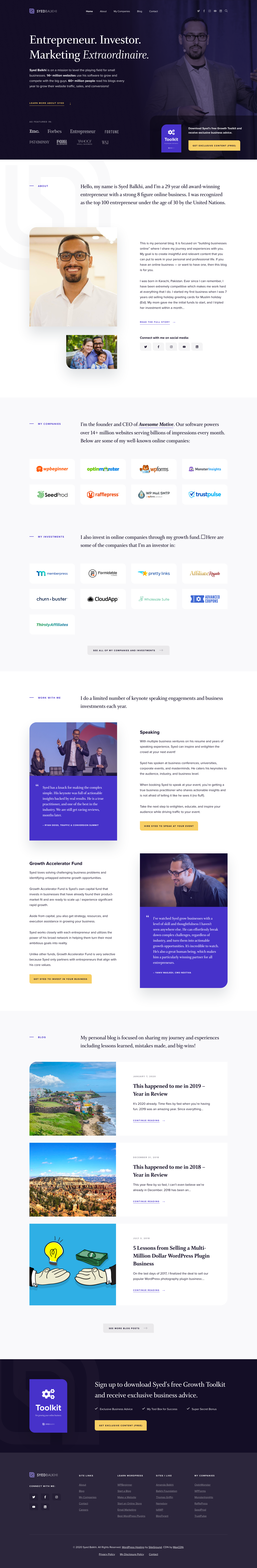 Syed Balkhi Landing Page screenshot