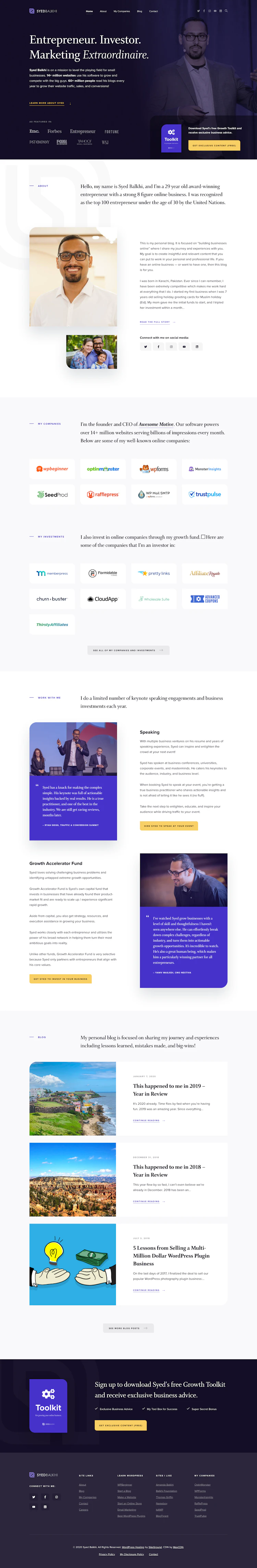 Syed Balkhi Landing Page screenshot