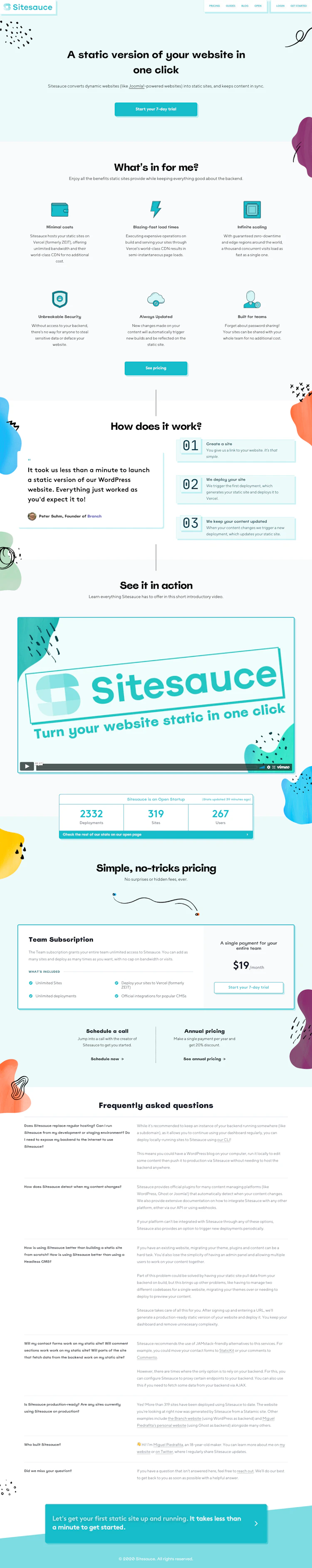 Sitesauce Landing Page screenshot