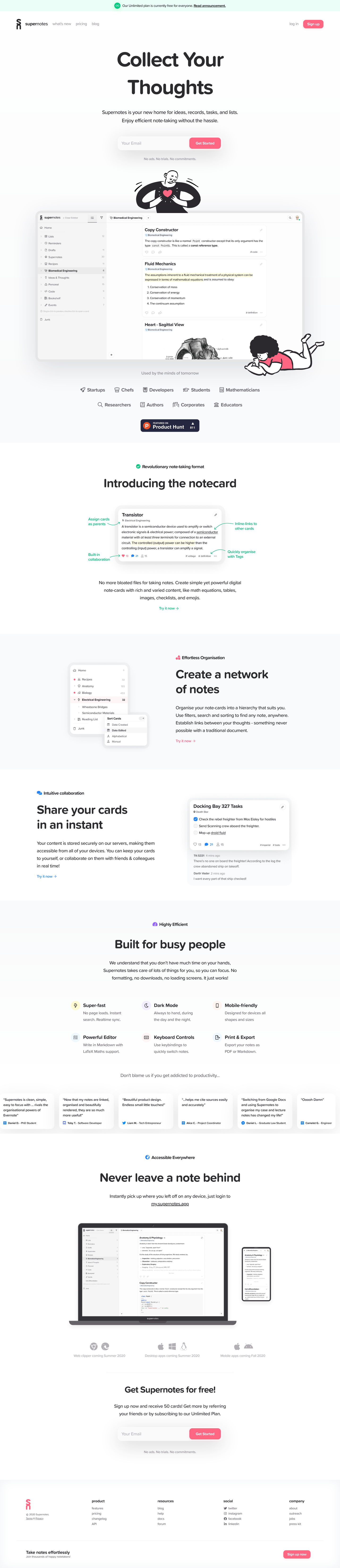 Supernotes Landing Page screenshot