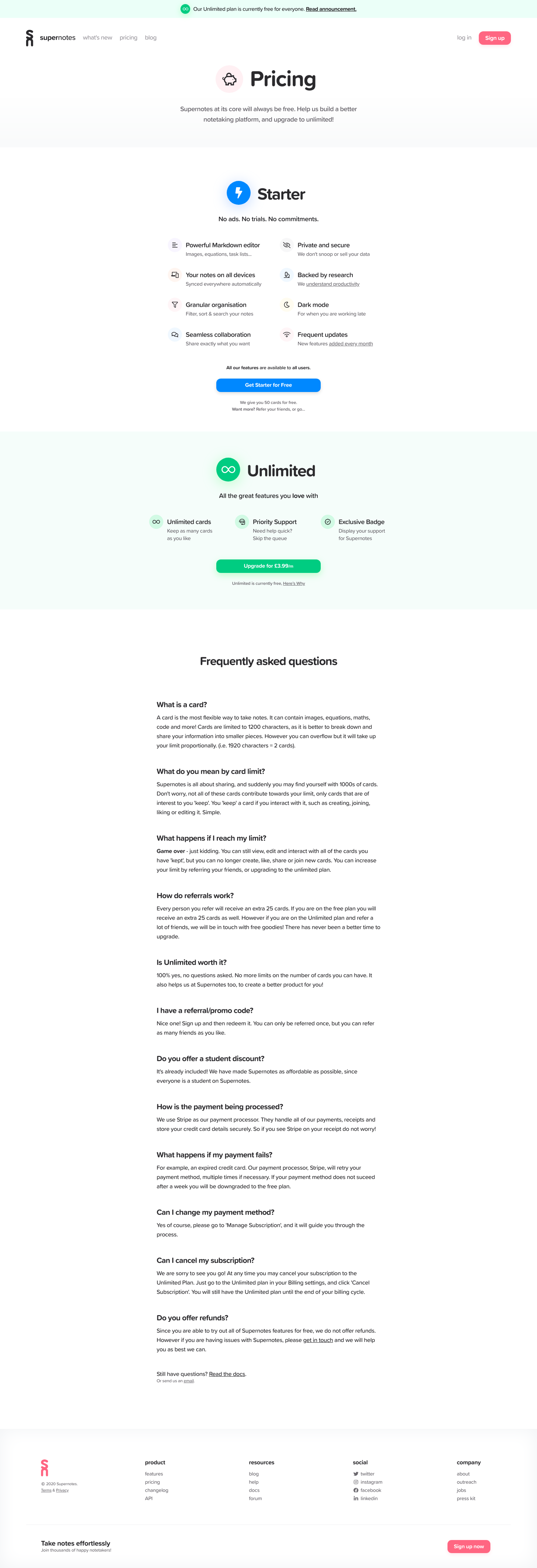Supernotes Pricing screenshot