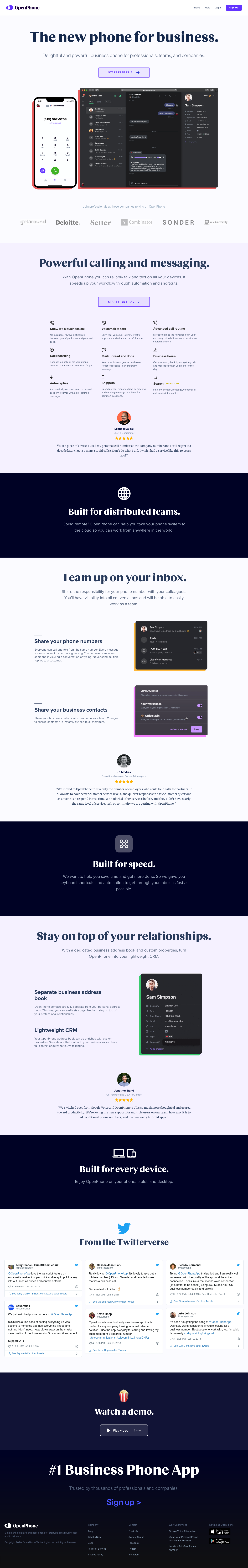 OpenPhone Landing Page screenshot