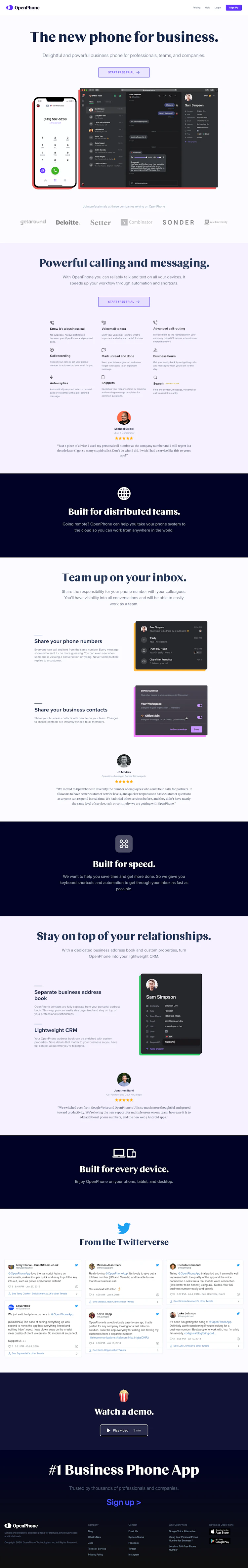 OpenPhone Landing Page screenshot