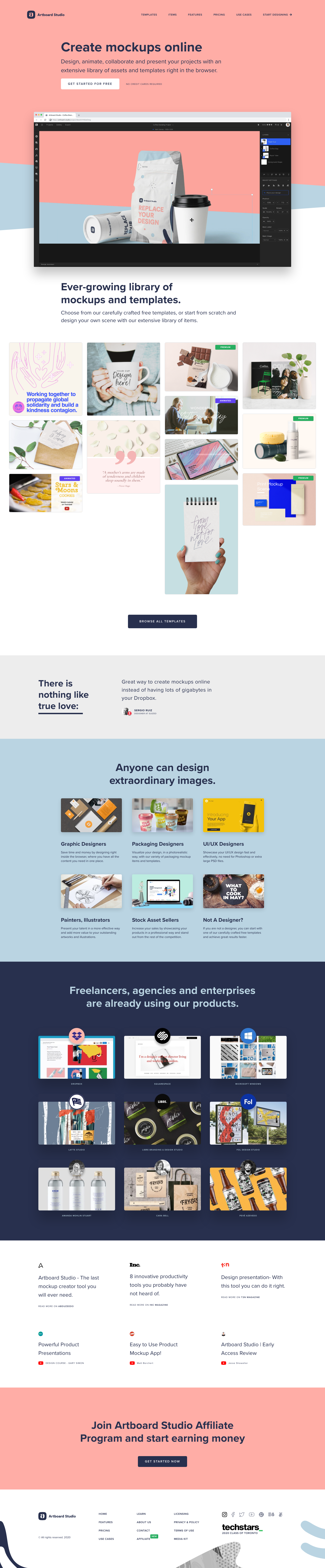 Artboard Landing Page screenshot