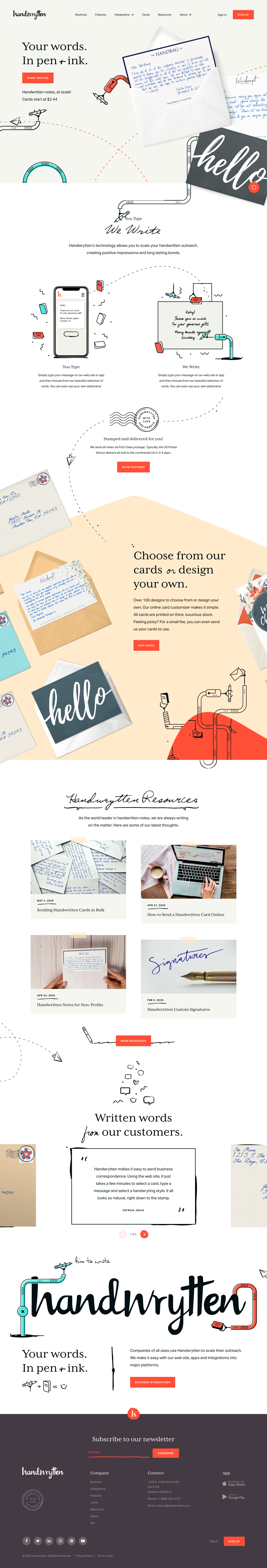 Handwrytten Landing Page screenshot