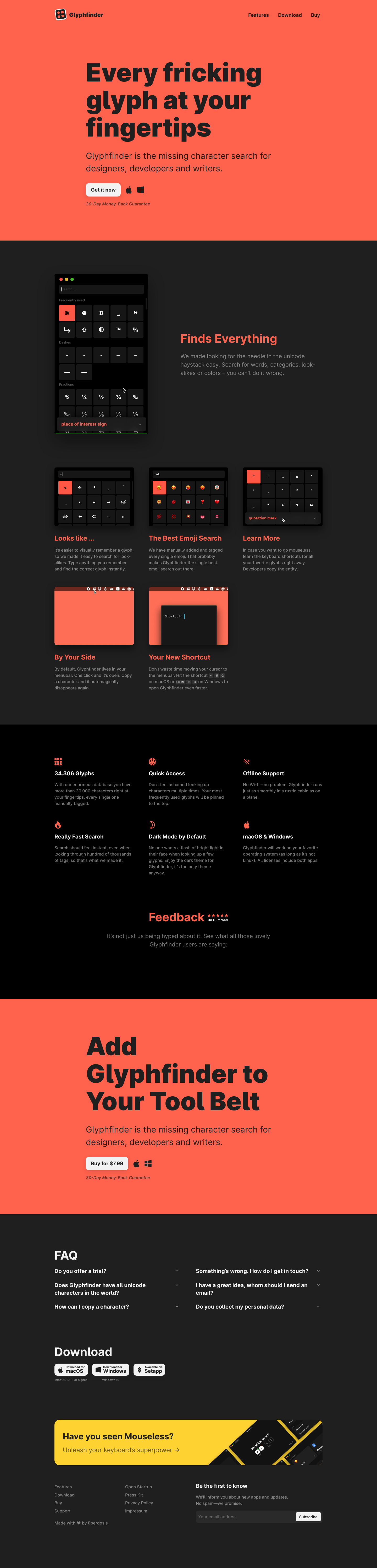 Glyphfinder Landing Page screenshot