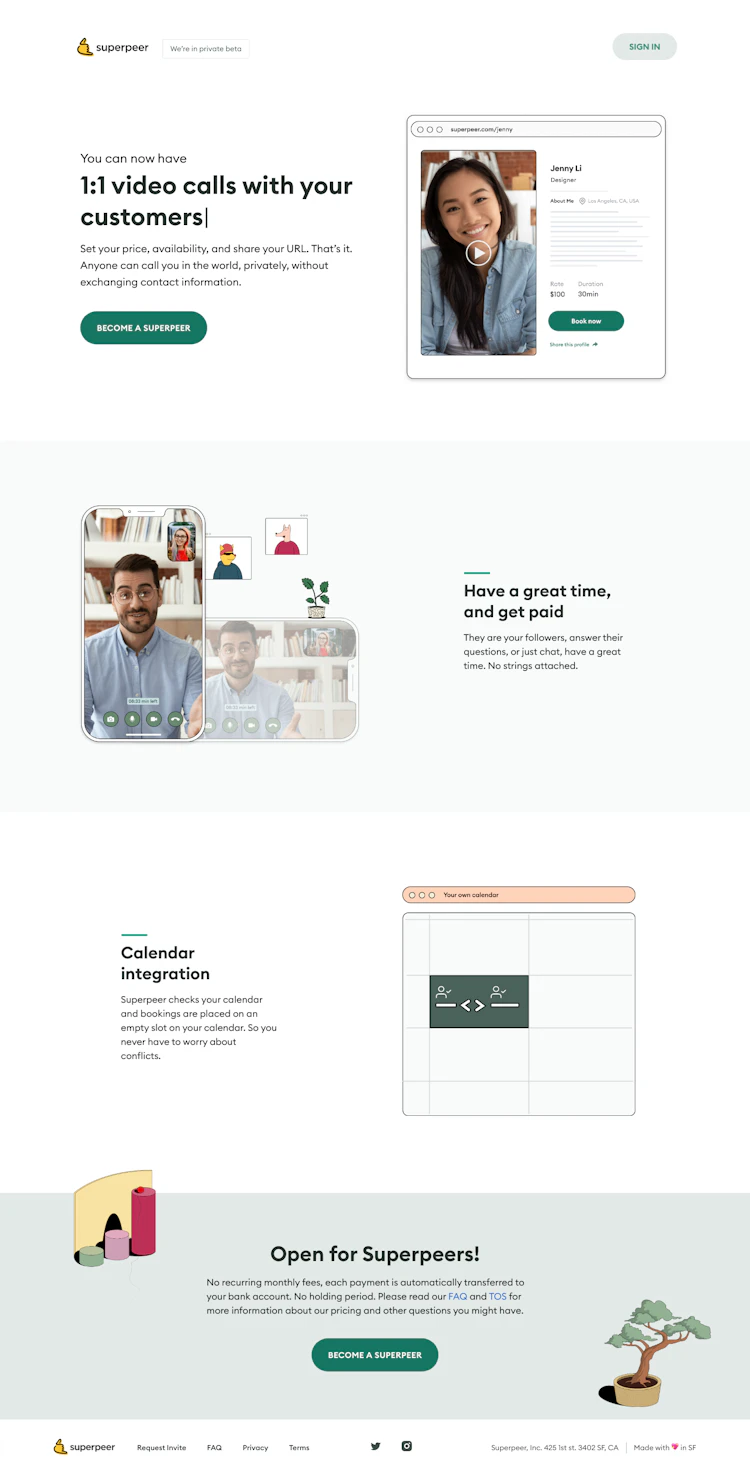 Superpeer Landing Page screenshot