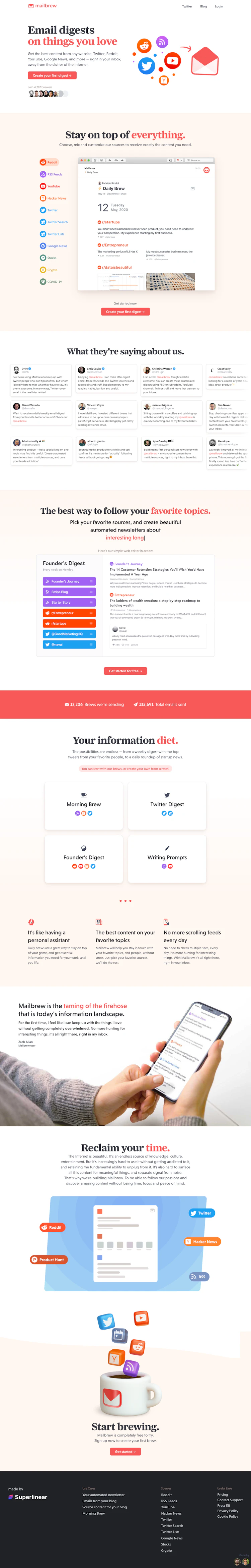 Mailbrew Landing Page screenshot