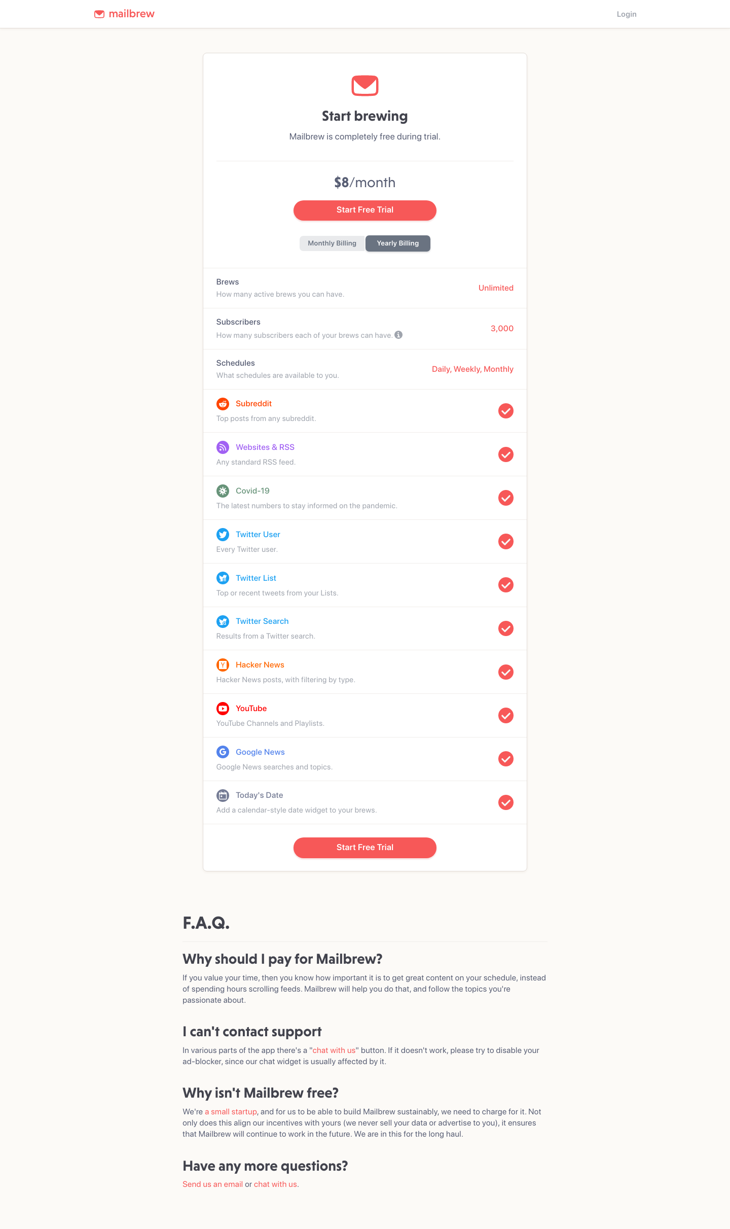 Mailbrew Pricing screenshot