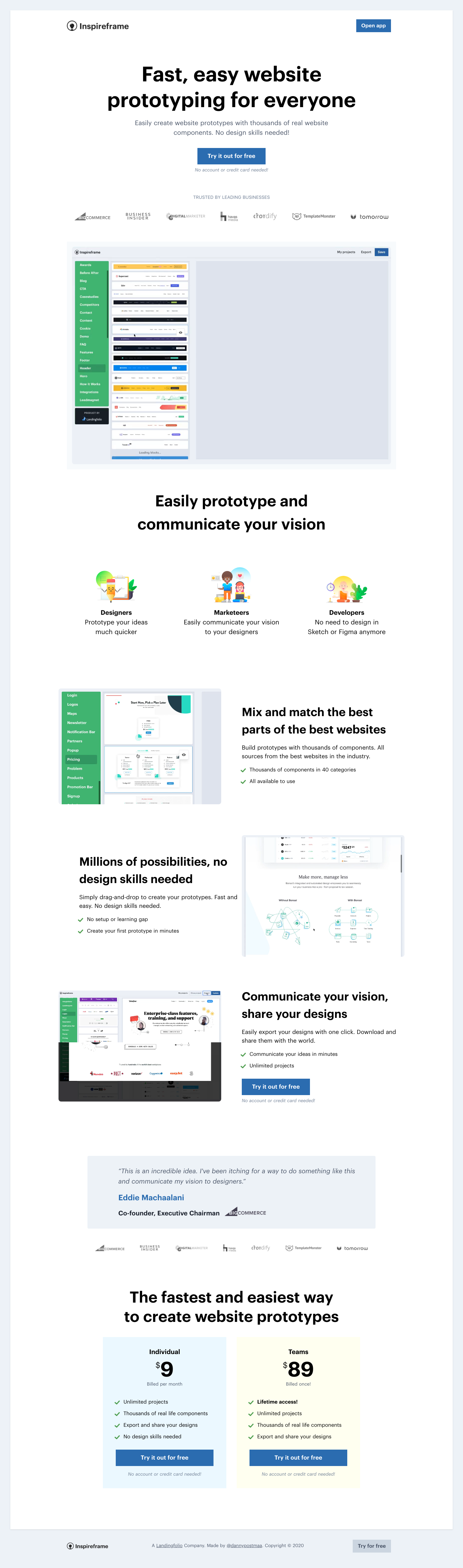 Inspireframe Landing Page screenshot